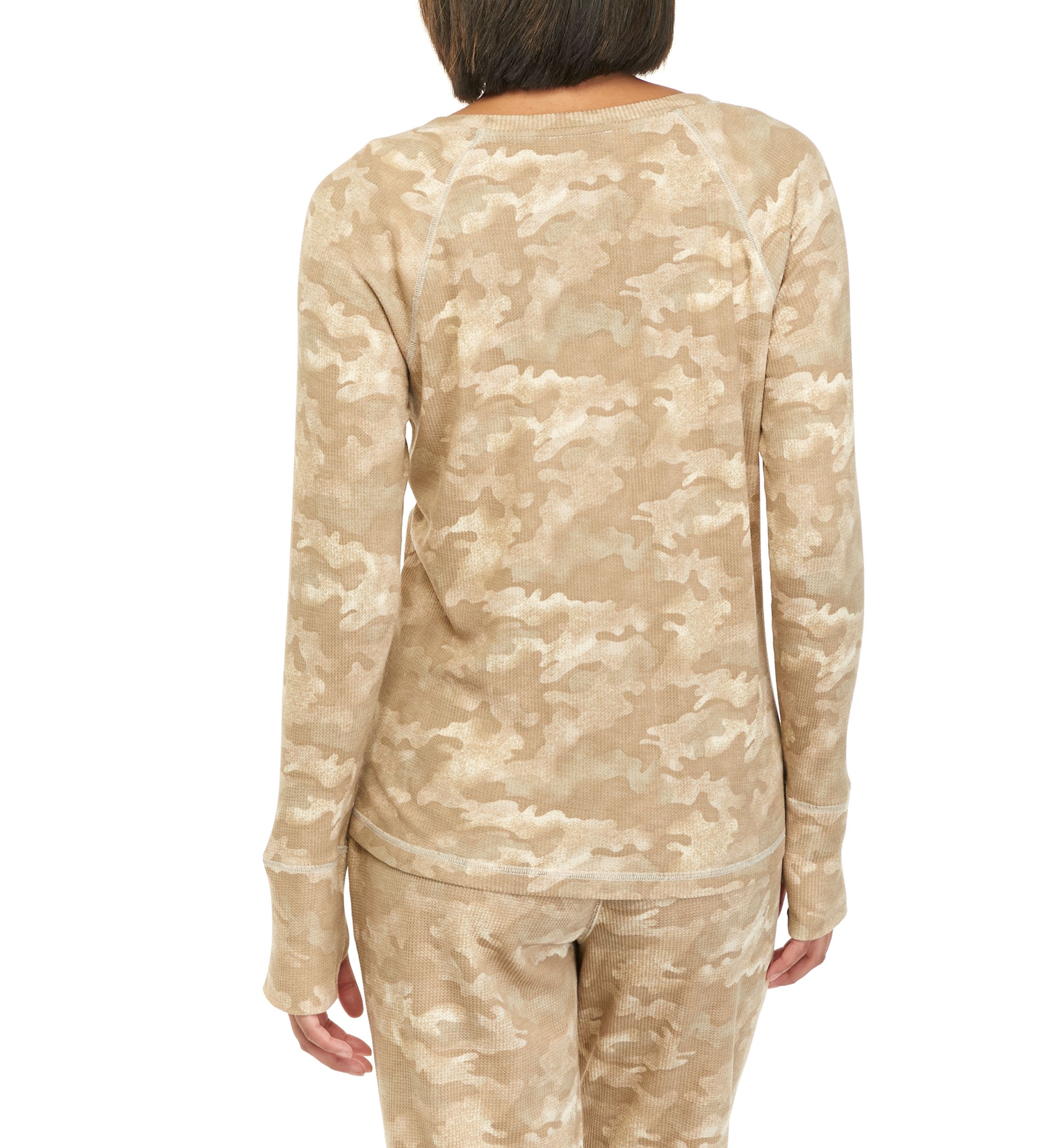 Womens Printed Long Sleeve Waffle Shirt 