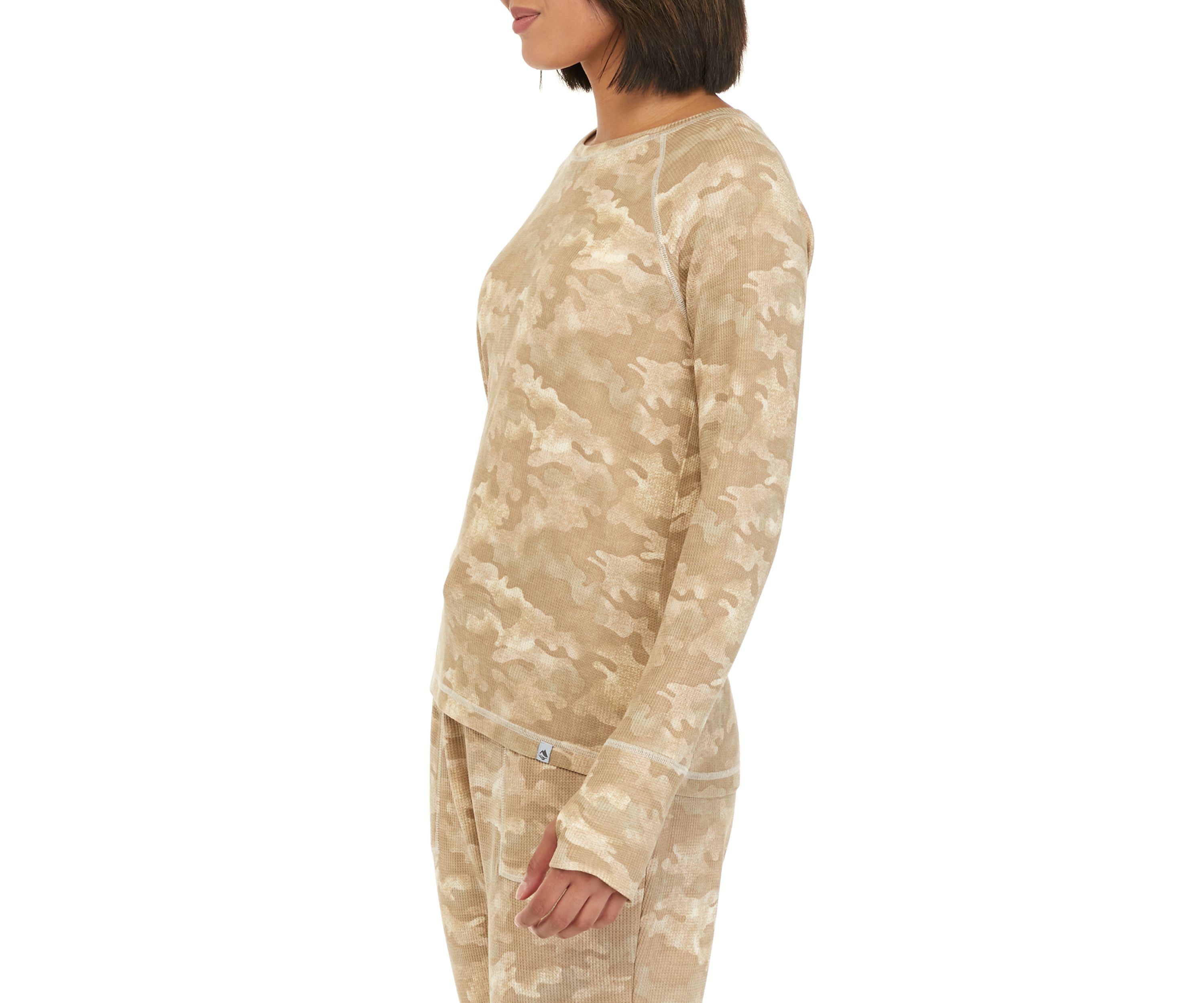 Womens Printed Long Sleeve Waffle Shirt 