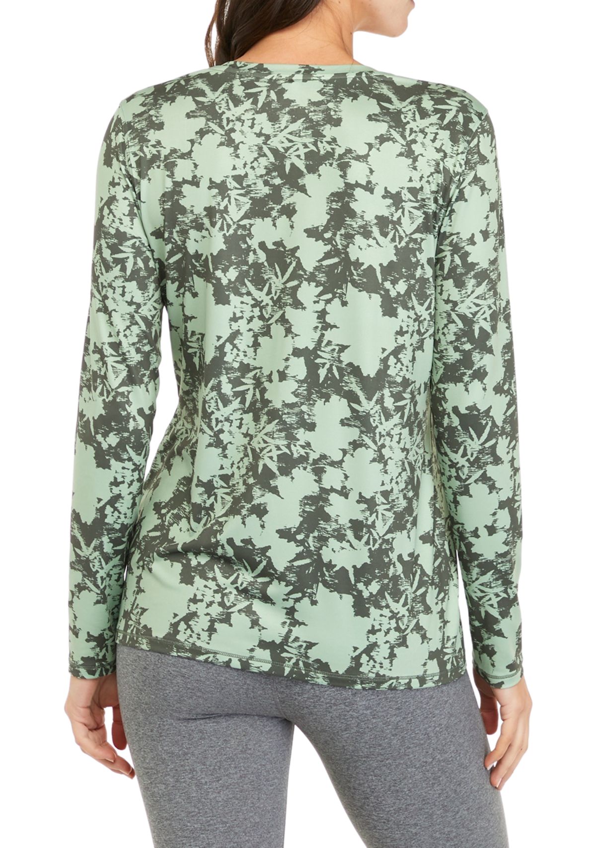Womens Long Sleeve V-Neck Printed Performance T-Shirt
