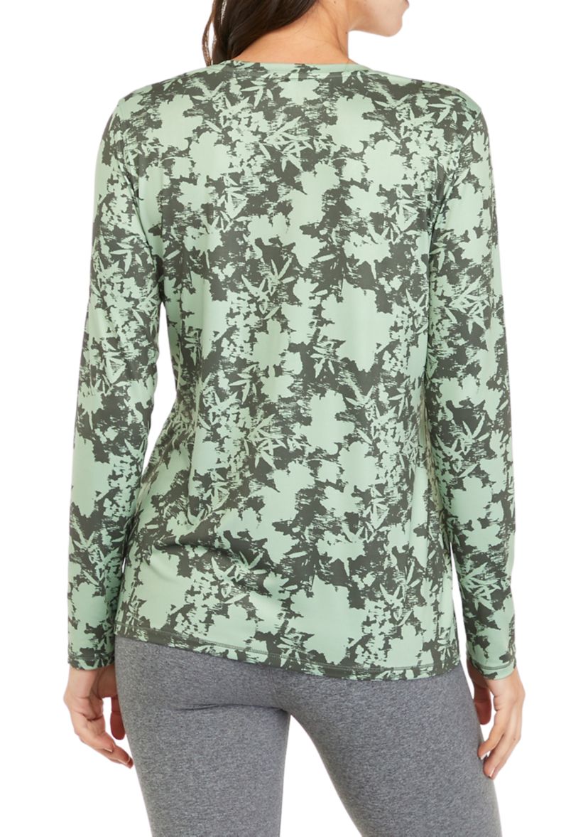 Womens Long Sleeve V-Neck Printed Performance T-Shirt