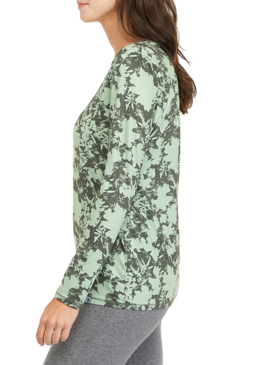 Womens Long Sleeve V-Neck Printed Performance T-Shirt