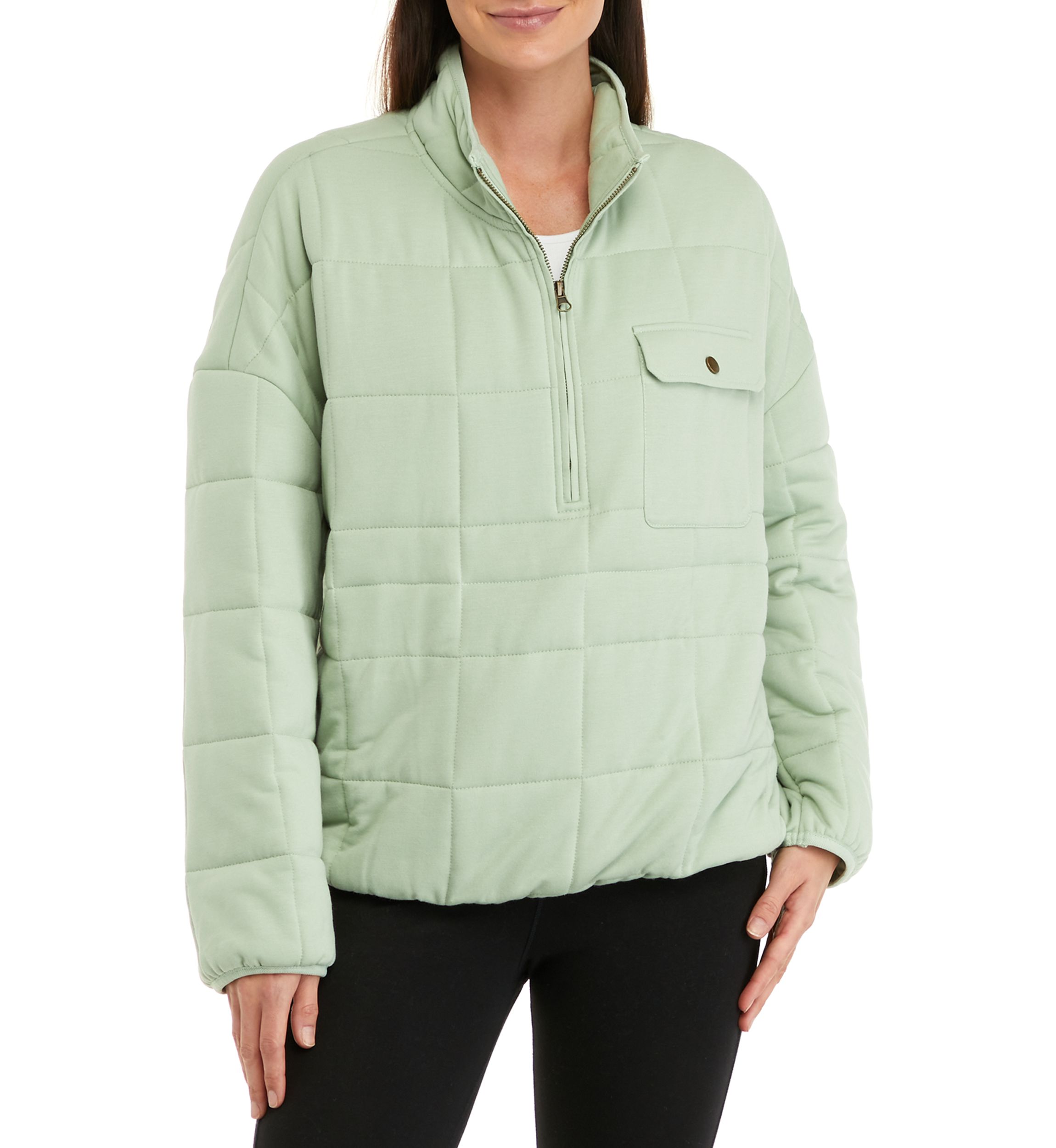 Womens Long Sleeve Quarter Zip Knit Puffer Jacket