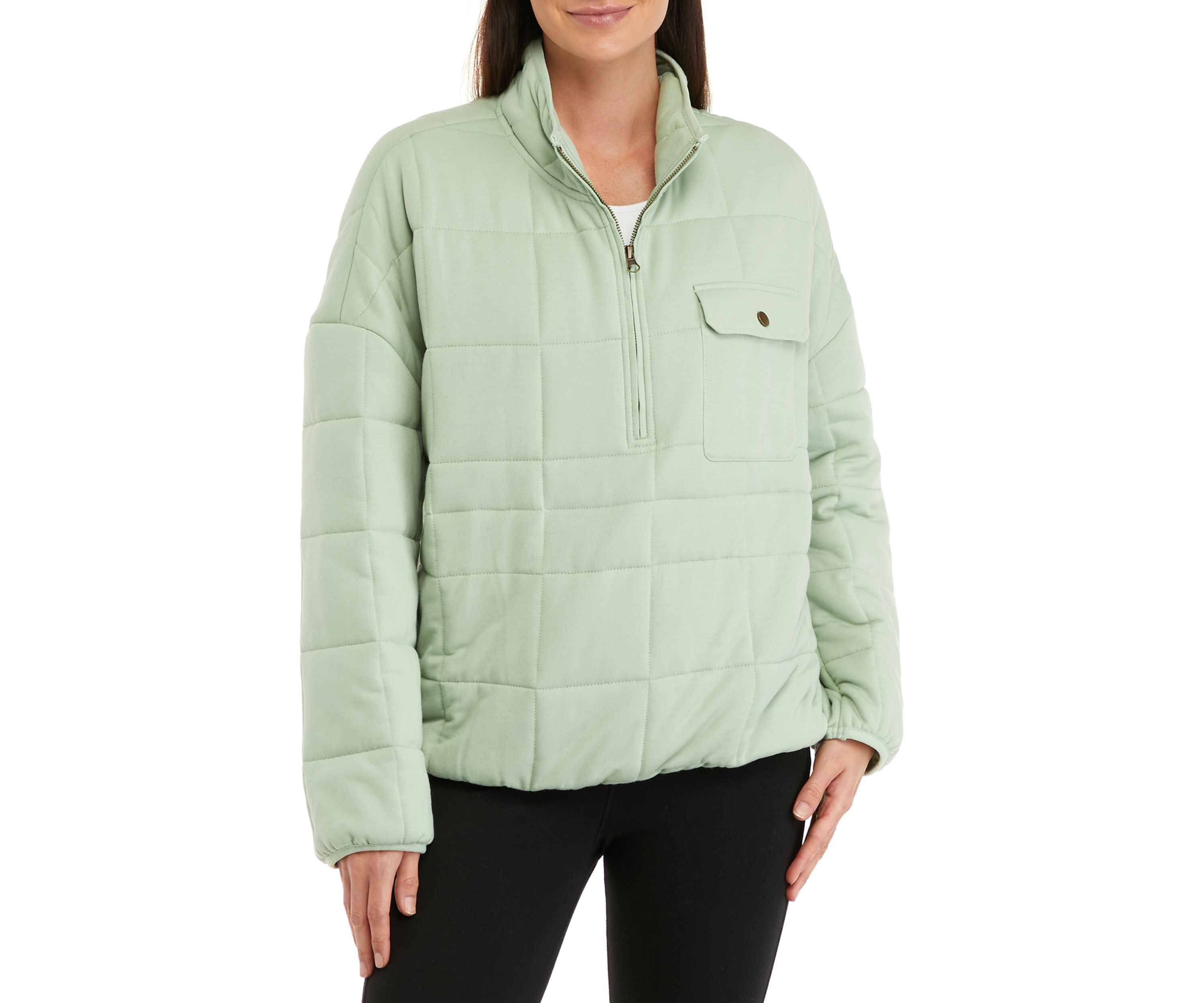 Womens Long Sleeve Quarter Zip Knit Puffer Jacket