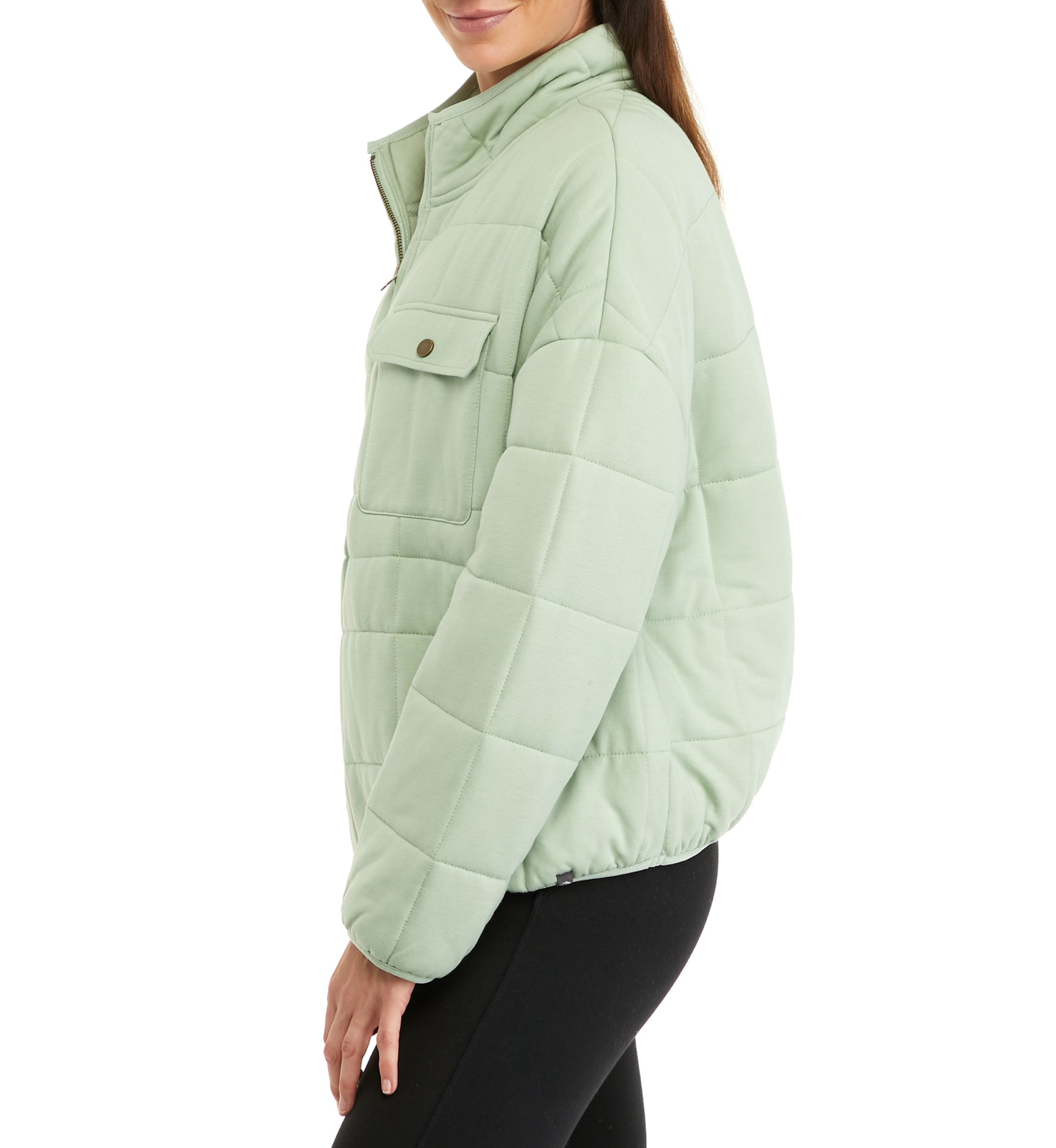 Womens Long Sleeve Quarter Zip Knit Puffer Jacket
