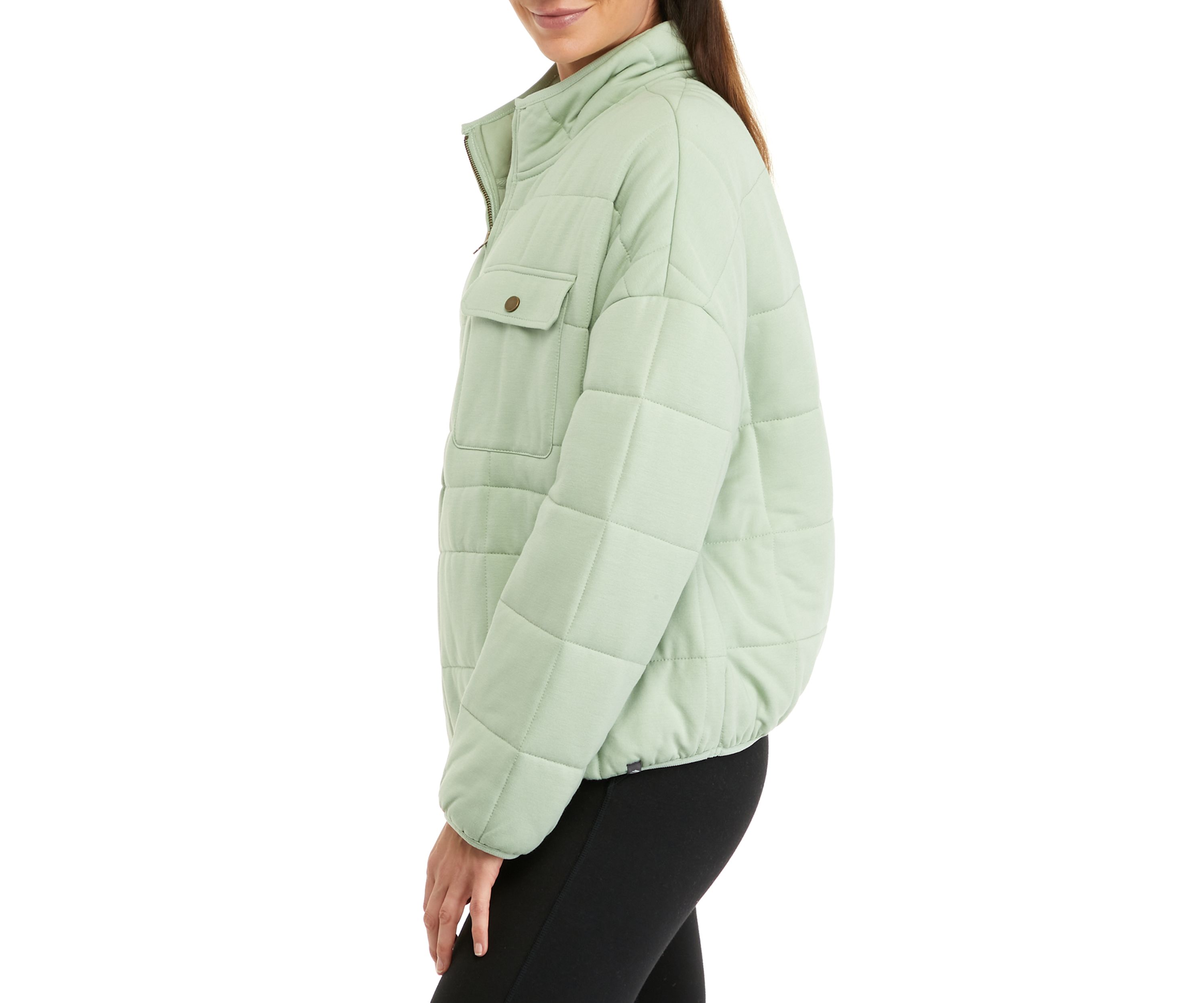 Womens Long Sleeve Quarter Zip Knit Puffer Jacket