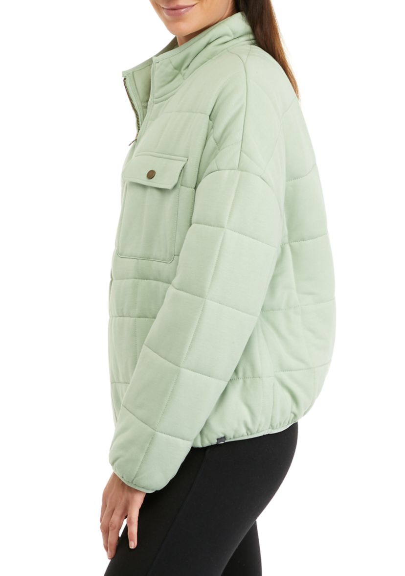 Womens Long Sleeve Quarter Zip Knit Puffer Jacket