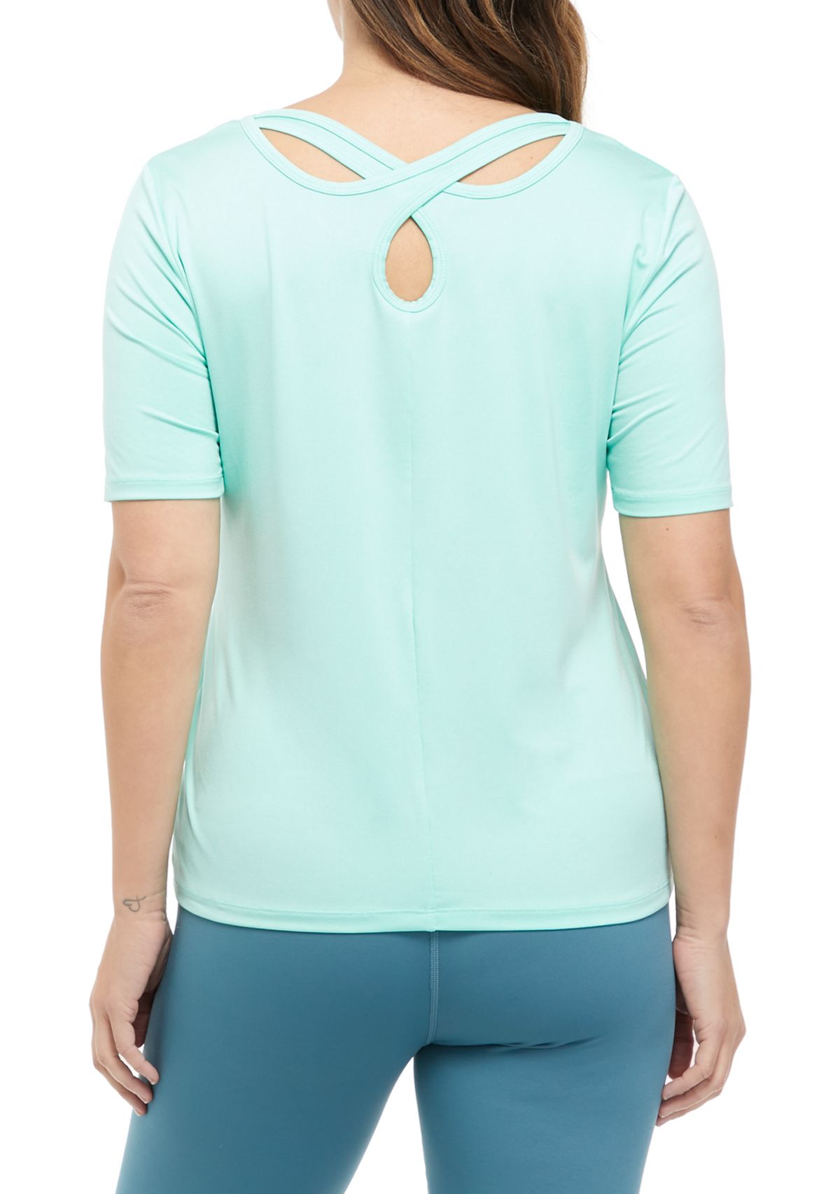 Womens Elbow Sleeve Cross Back Shirt 