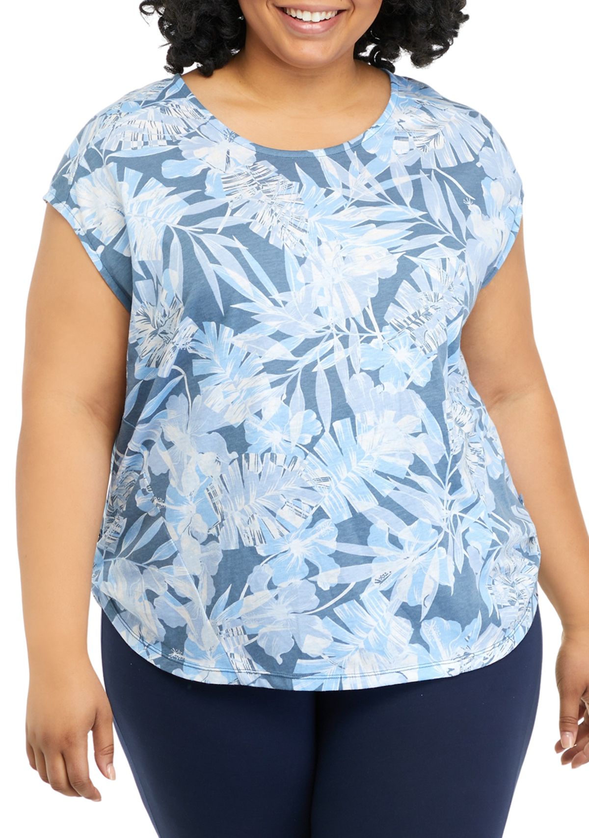 Plus Size Short Sleeve U-Neck Printed Top