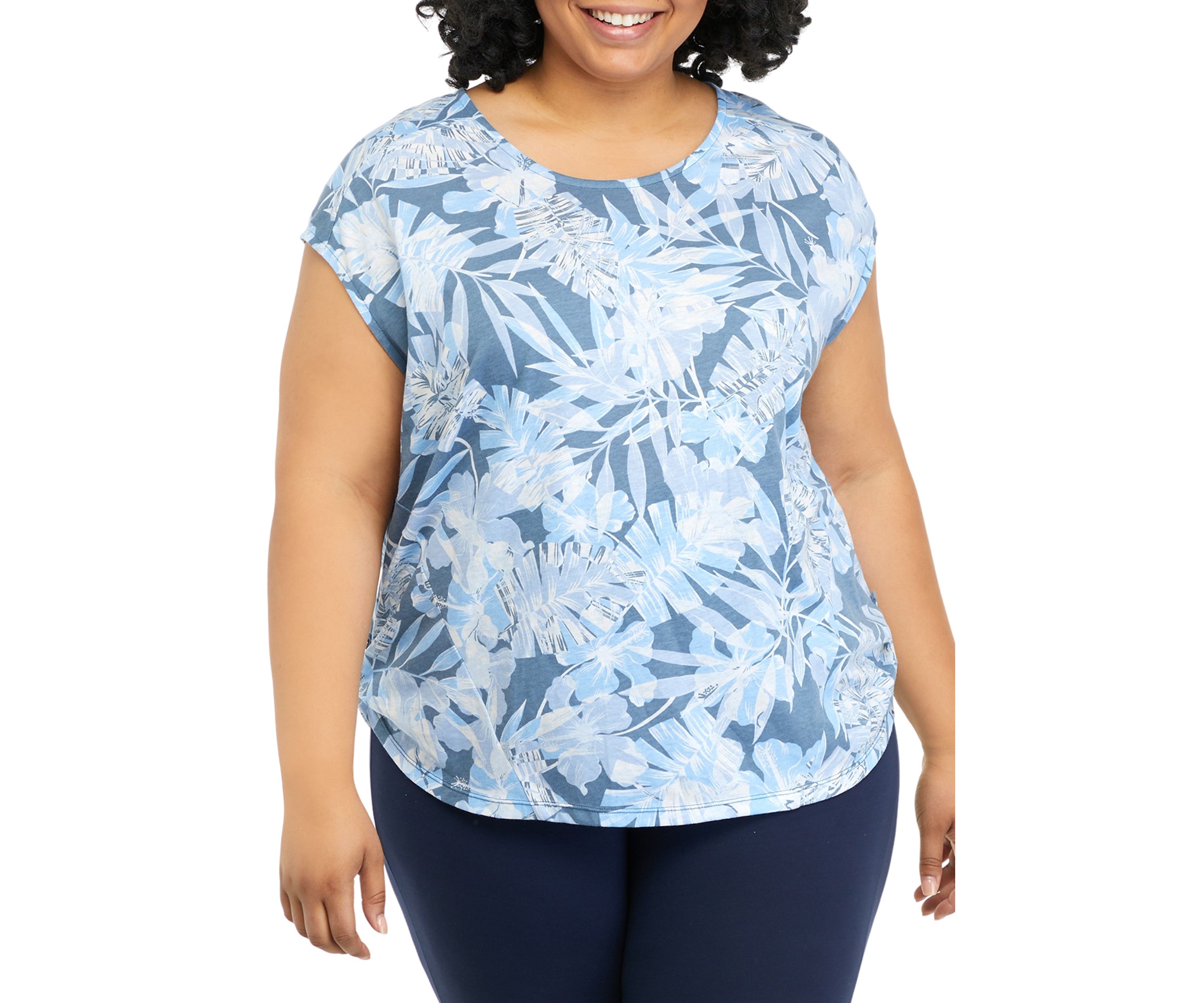 Plus Size Short Sleeve U-Neck Printed Top