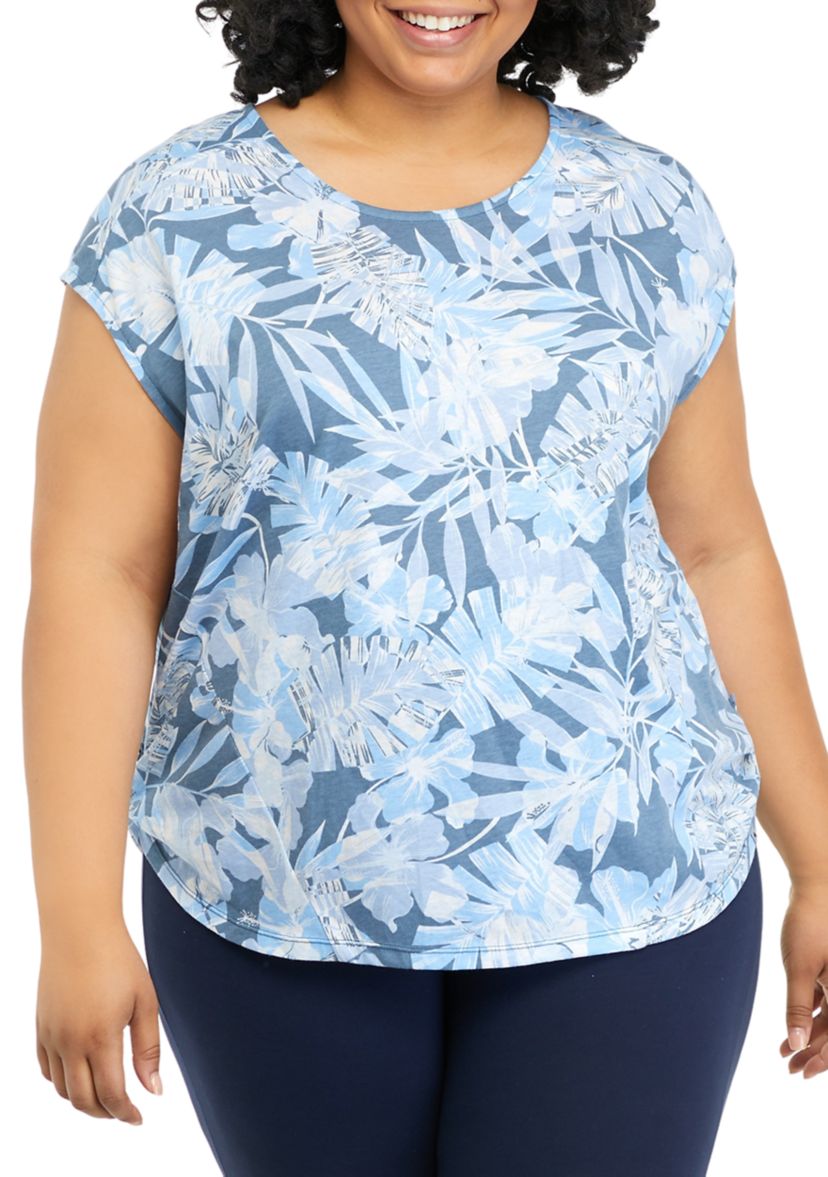 Plus Size Short Sleeve U-Neck Printed Top