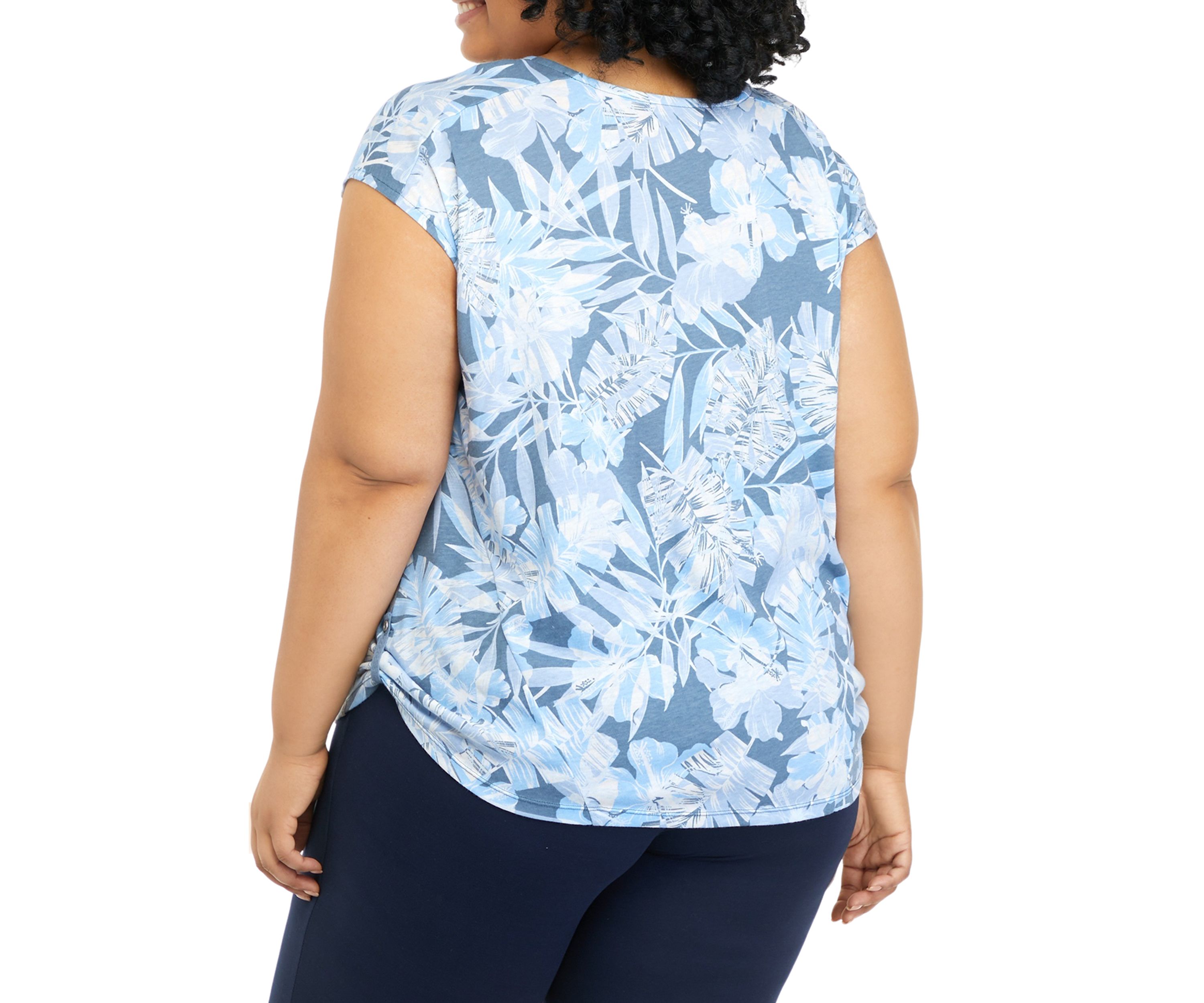 Plus Size Short Sleeve U-Neck Printed Top