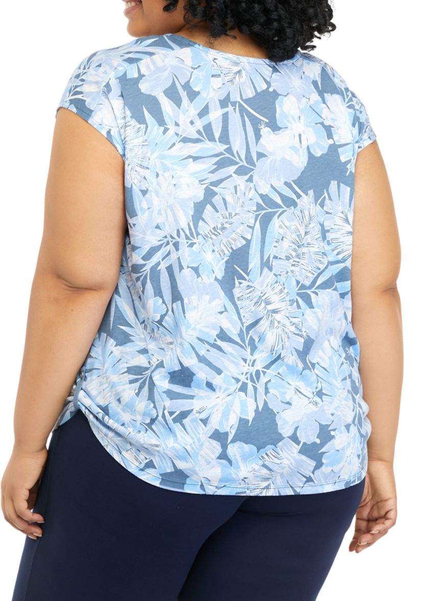 Plus Size Short Sleeve U-Neck Printed Top