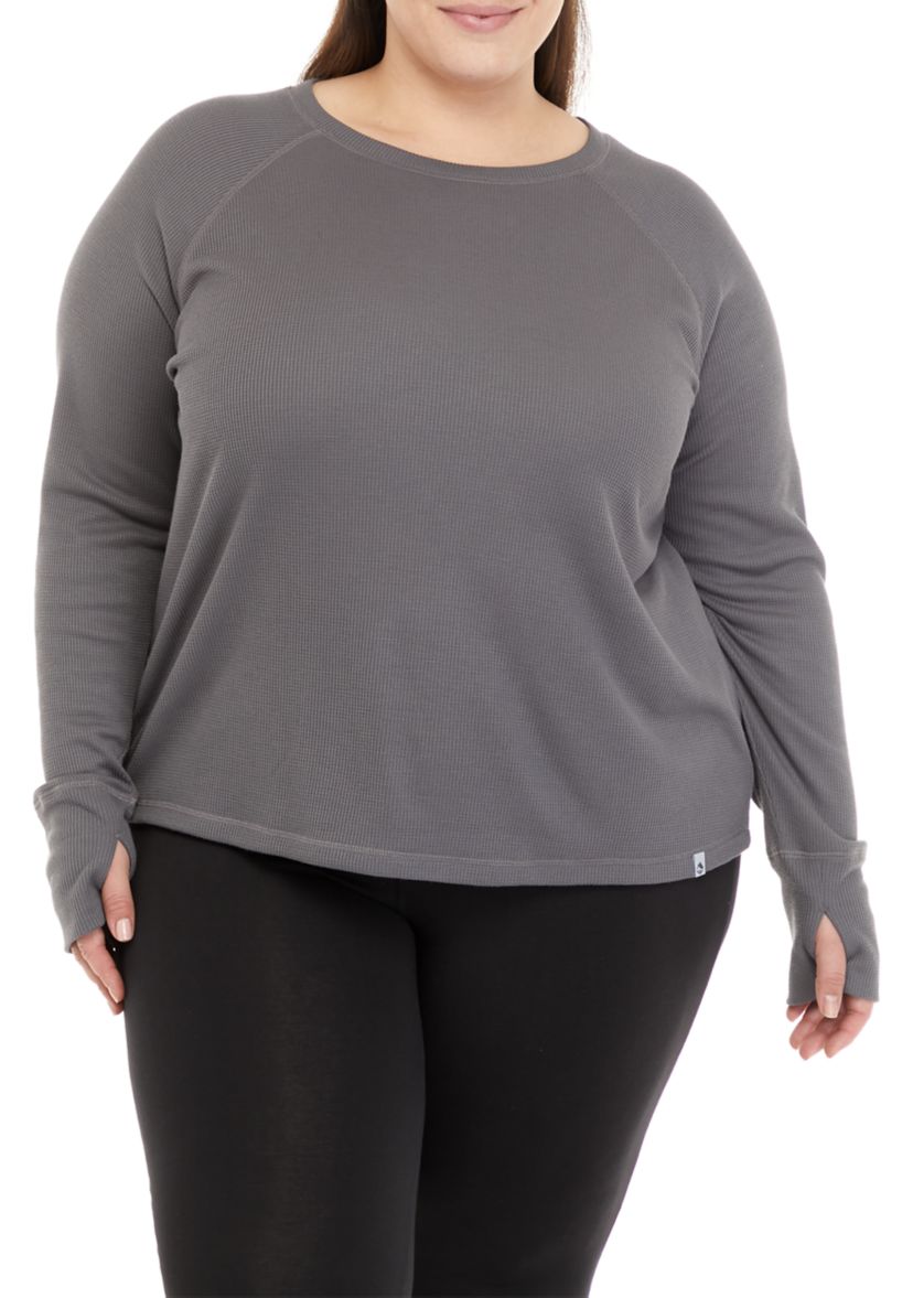 Plus Size Long Sleeve Waffle Knit Shirt 