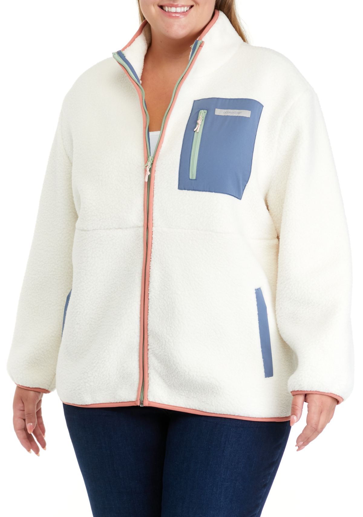 Plus Size Sherpa Full Zip Jacket