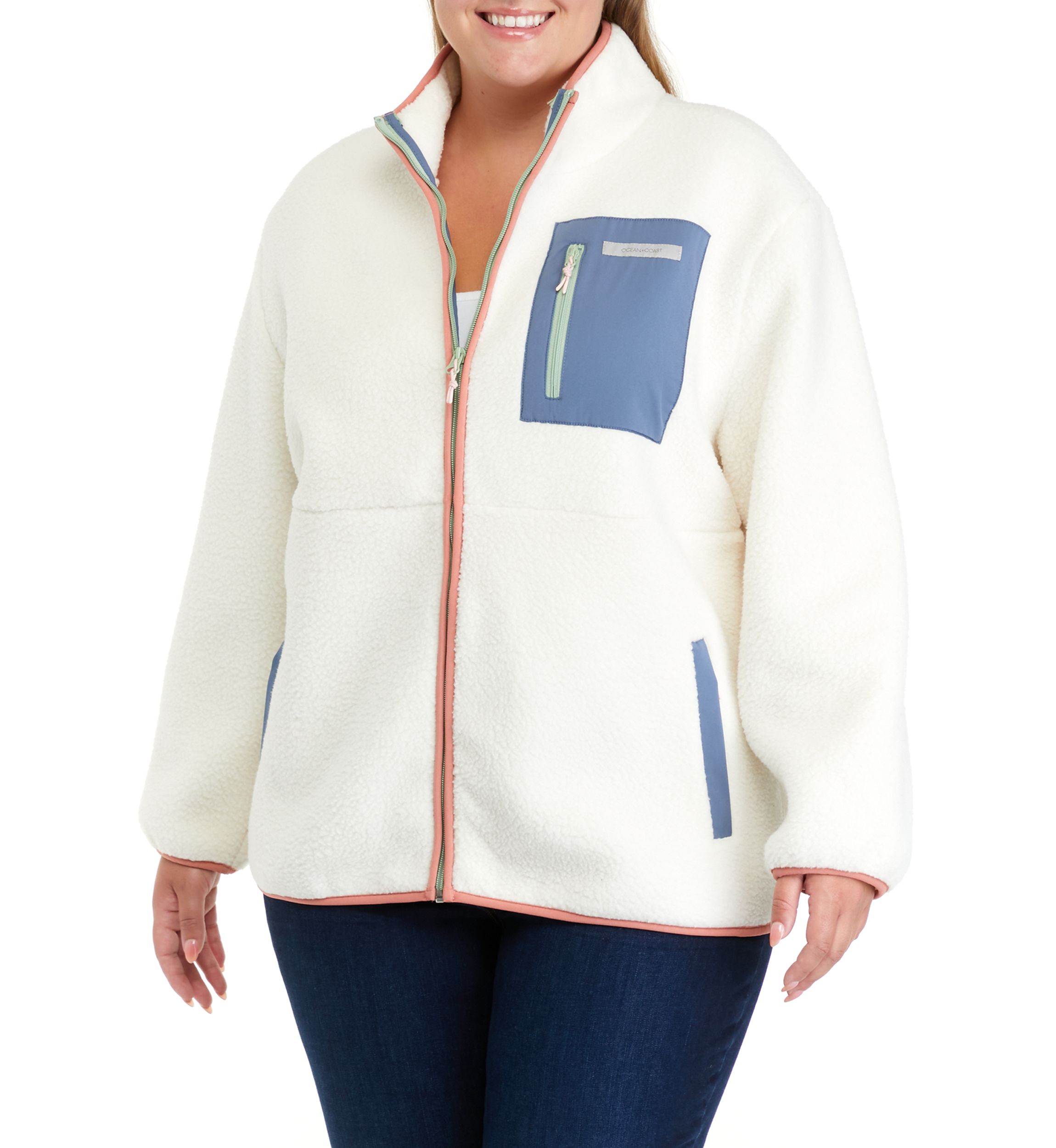 Plus Size Sherpa Full Zip Jacket