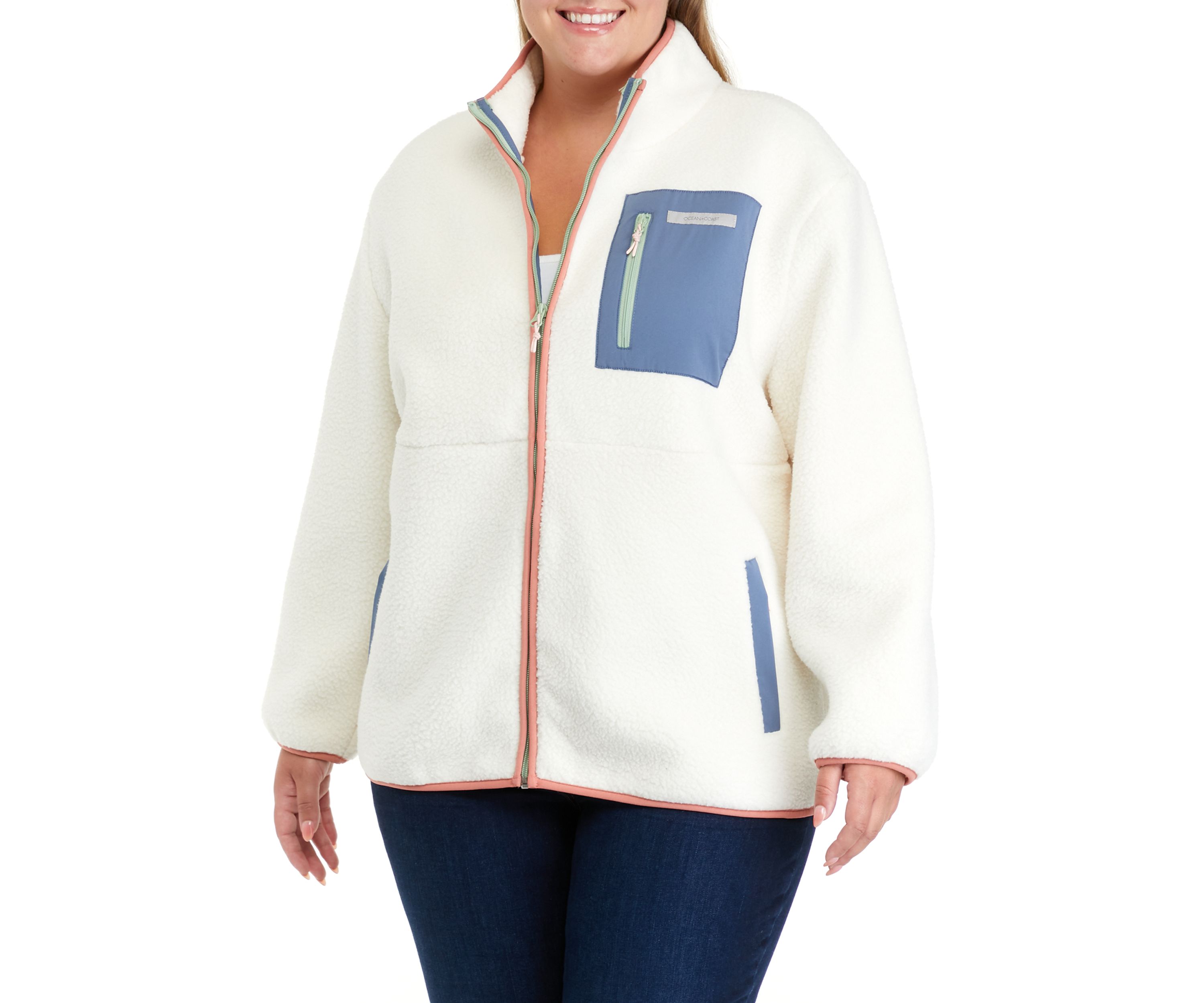 Plus Size Sherpa Full Zip Jacket