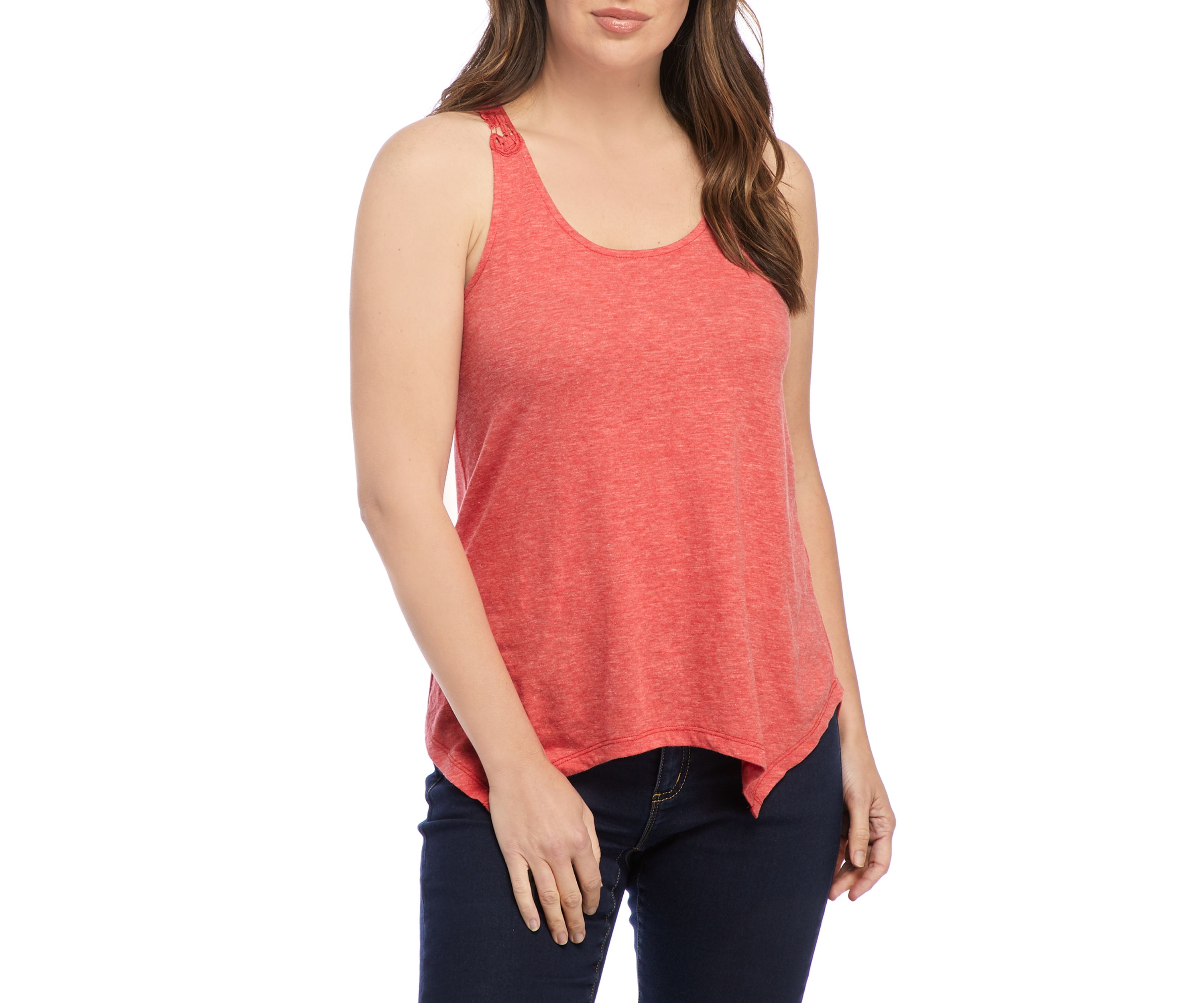 Womens Crochet Back Shark Bite Tank 