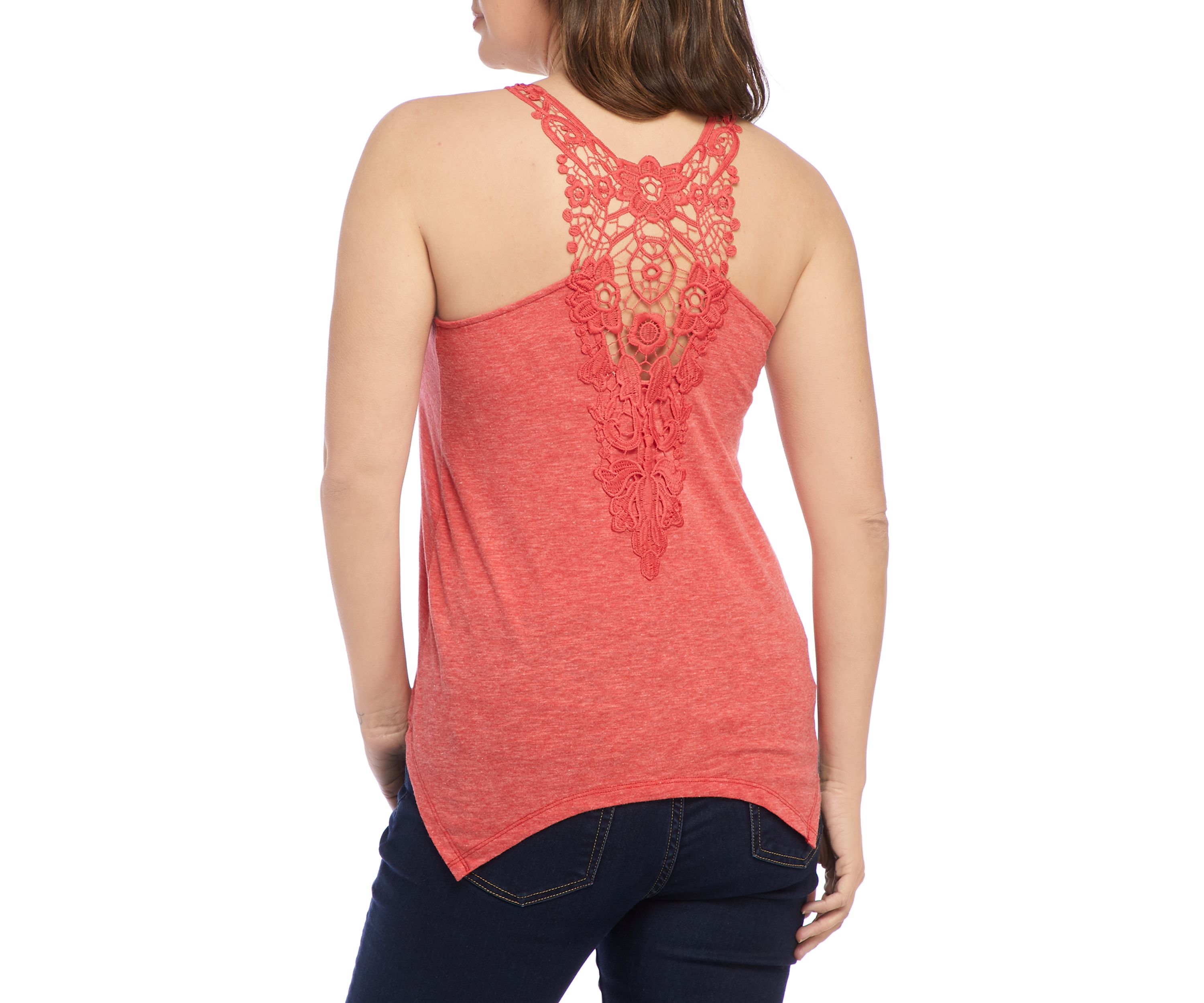Womens Crochet Back Shark Bite Tank 