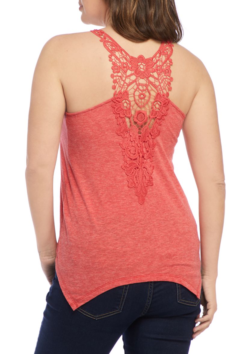 Womens Crochet Back Shark Bite Tank 