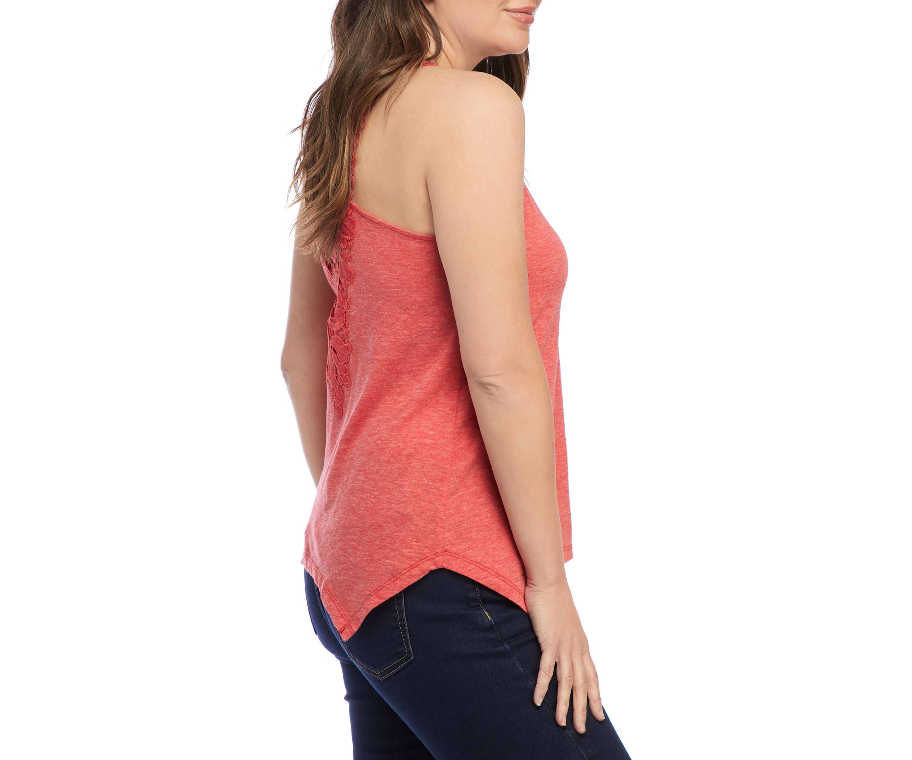Womens Crochet Back Shark Bite Tank 