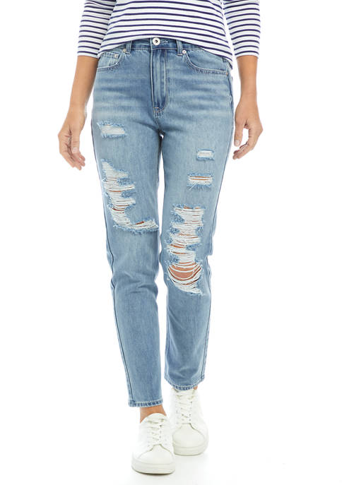 Womens Destructed Curvy Mom Jeans