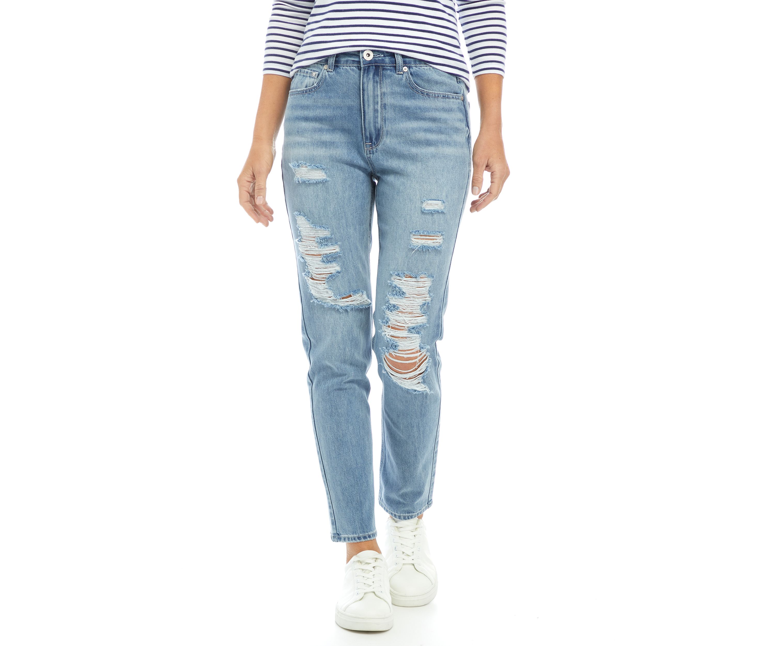 Womens Destructed Curvy Mom Jeans