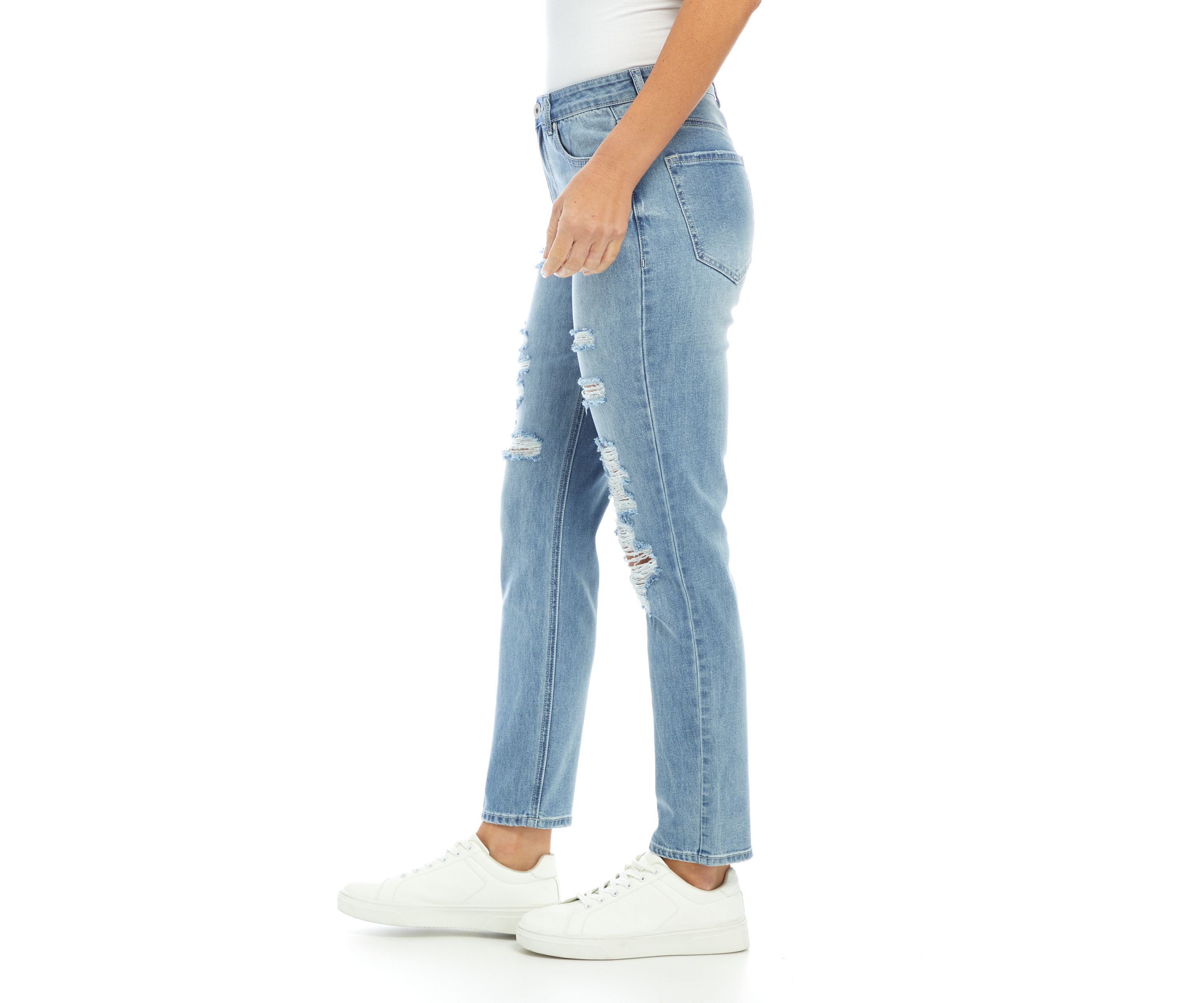 Womens Destructed Curvy Mom Jeans