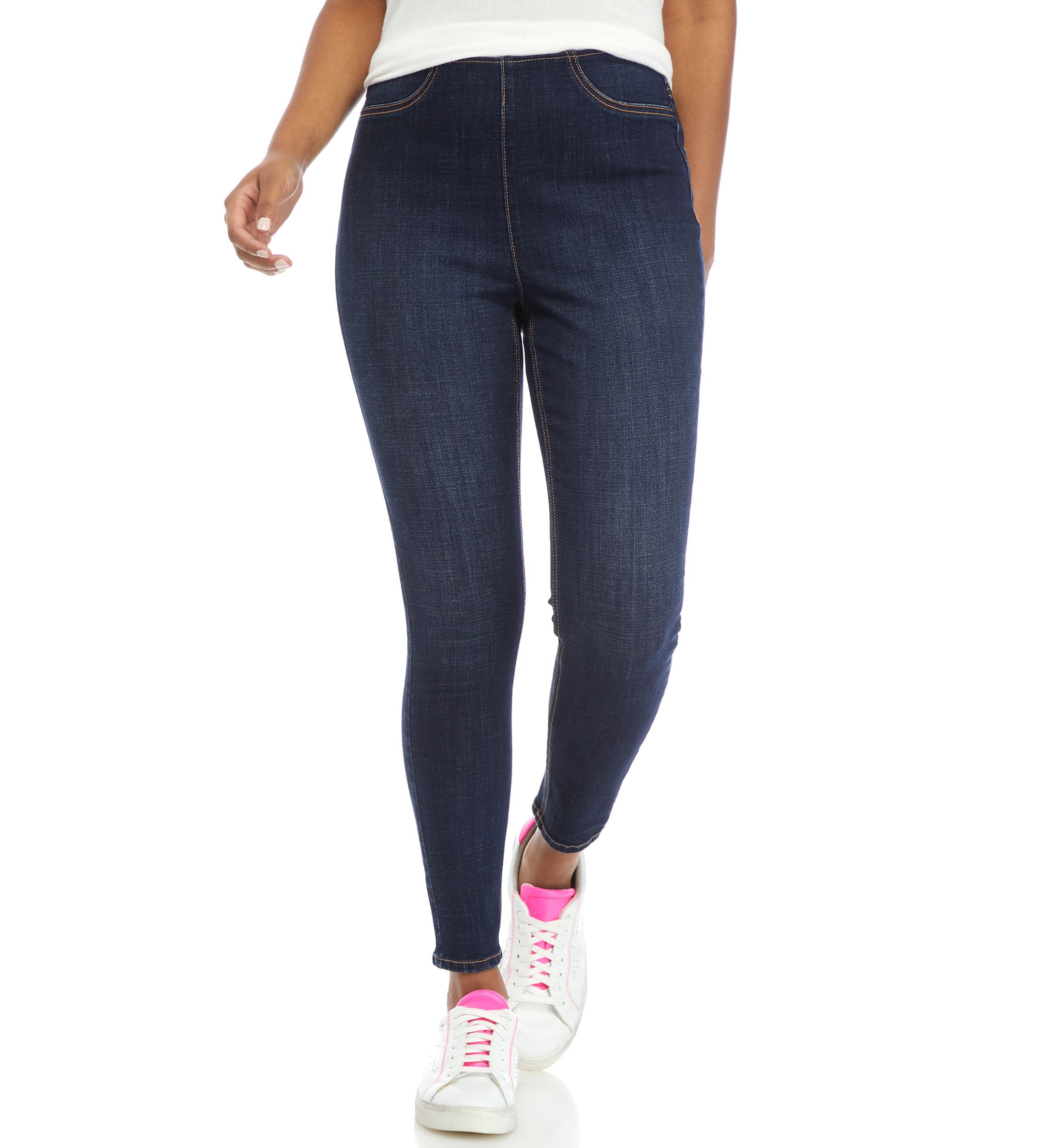 High Rise Pull On Skinny Jeans 