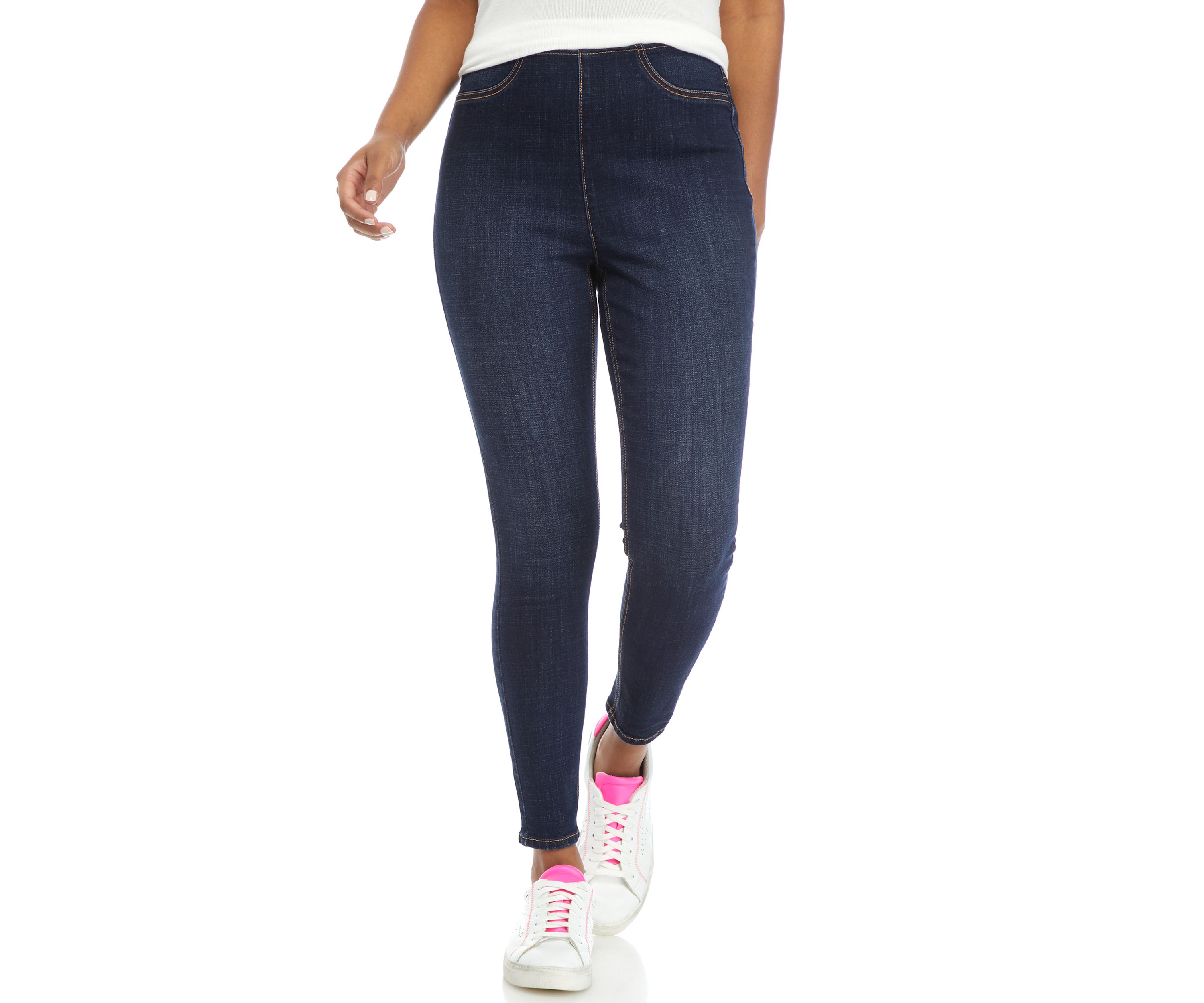 High Rise Pull On Skinny Jeans 