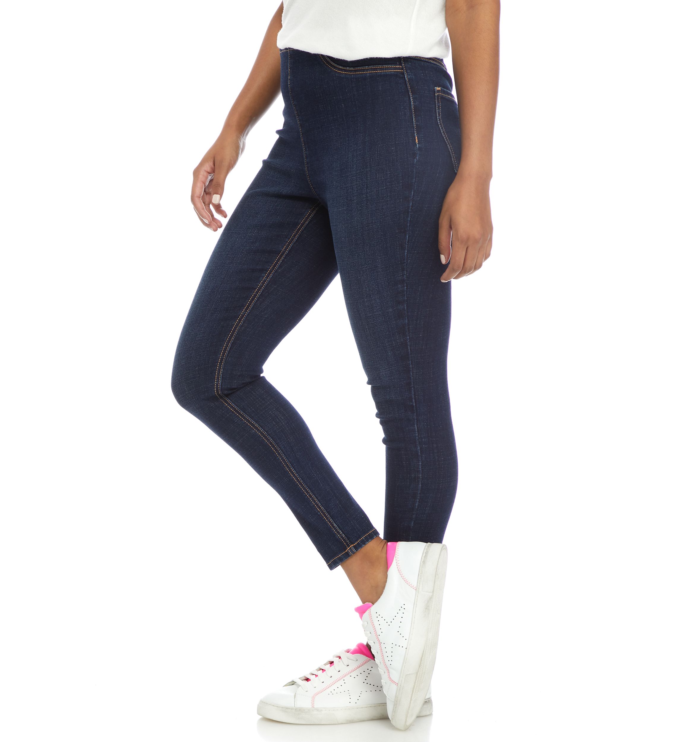 High Rise Pull On Skinny Jeans 