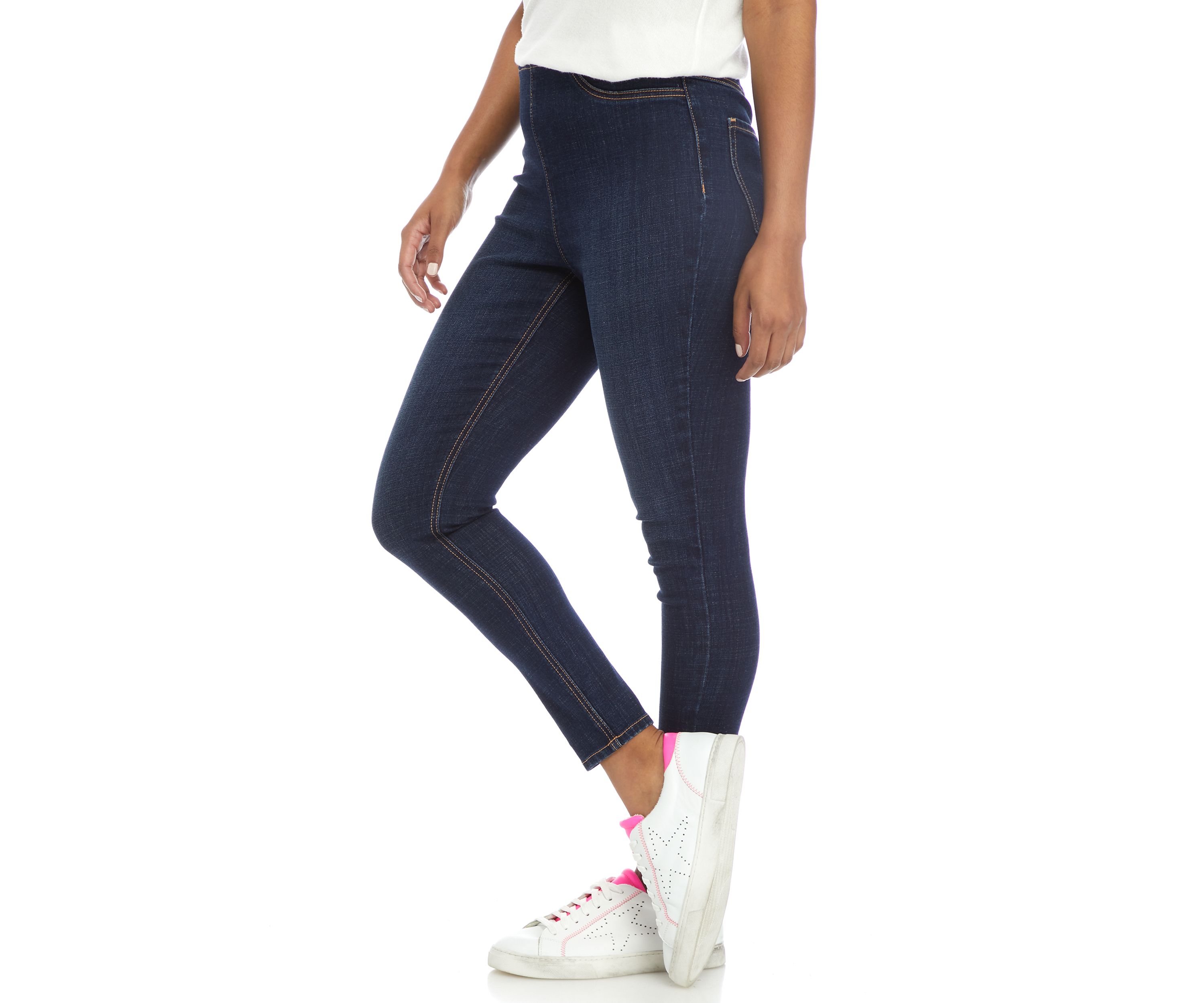 High Rise Pull On Skinny Jeans 