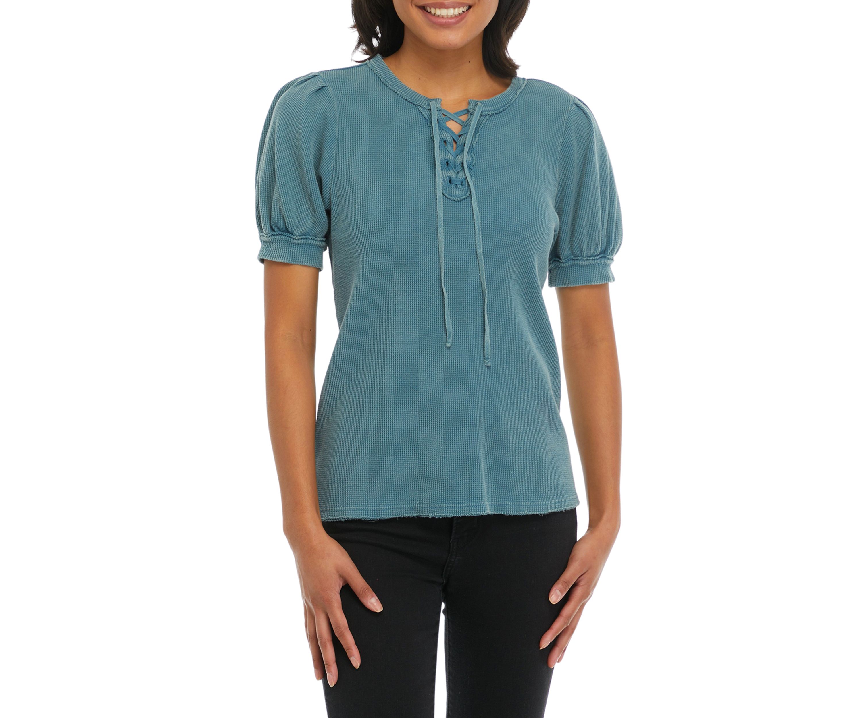 Lace Up Puff Sleeve Top 