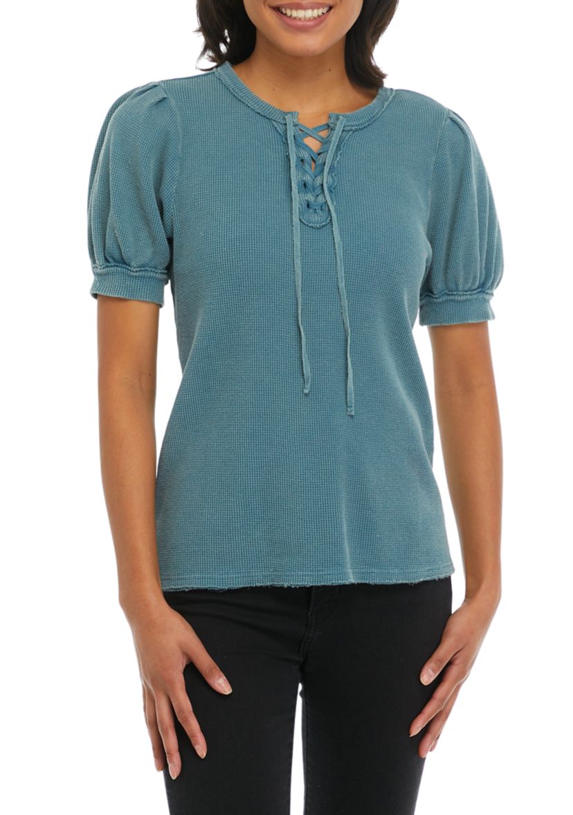Lace Up Puff Sleeve Top 