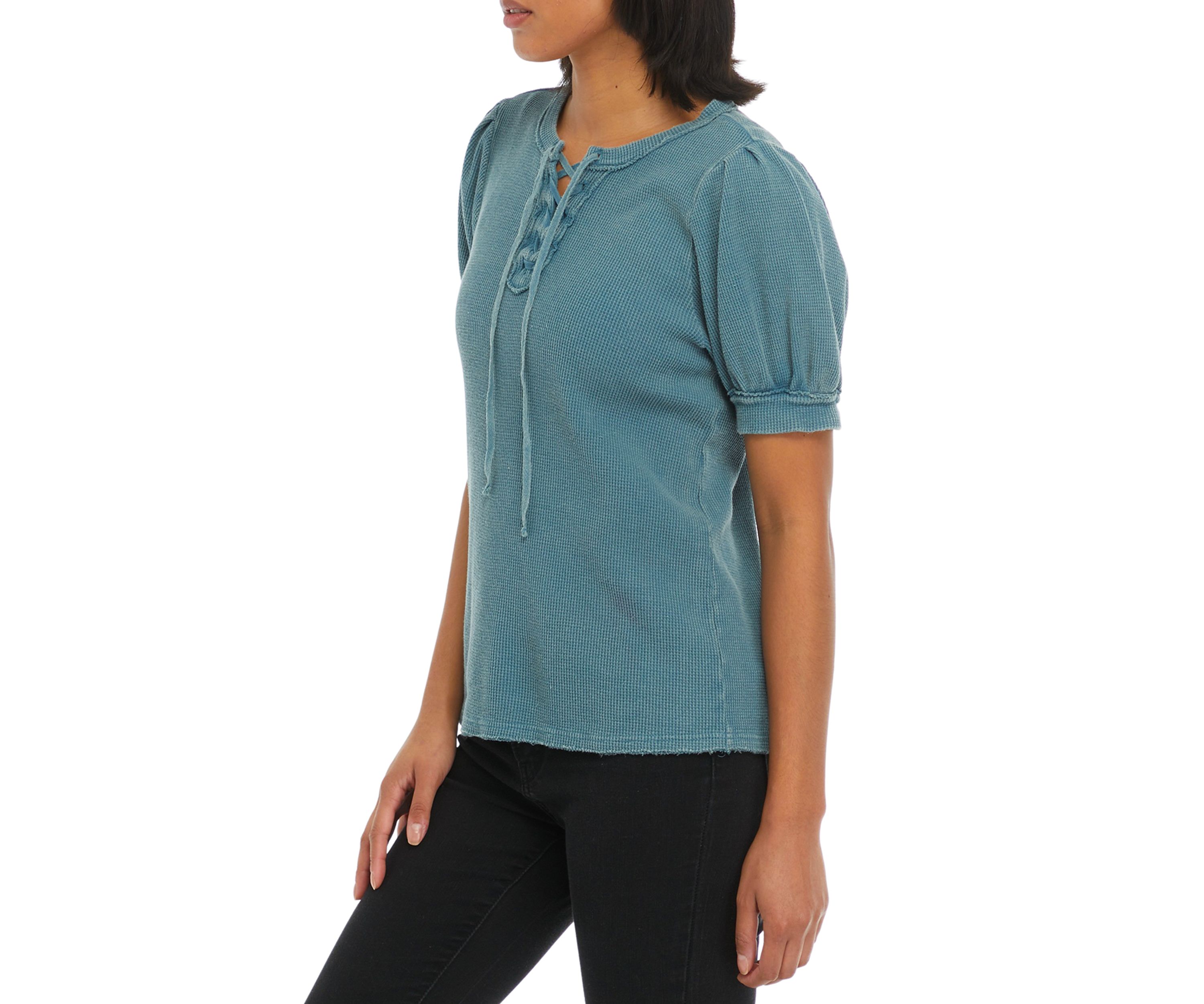 Lace Up Puff Sleeve Top 