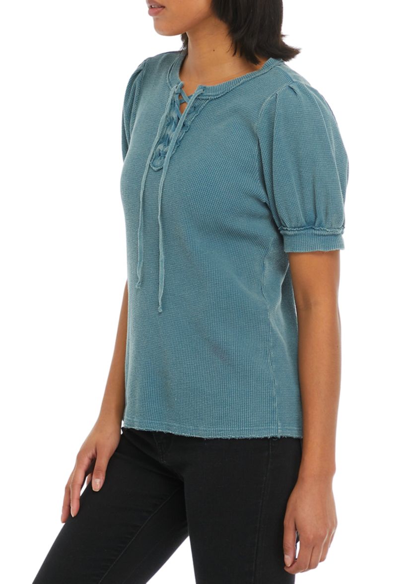 Lace Up Puff Sleeve Top 
