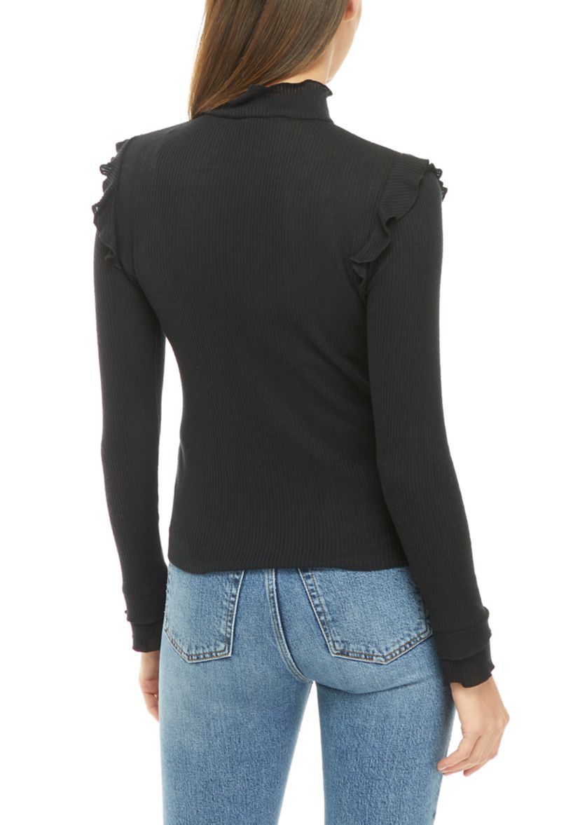 Womens Long Sleeve Lettuce Edge Top