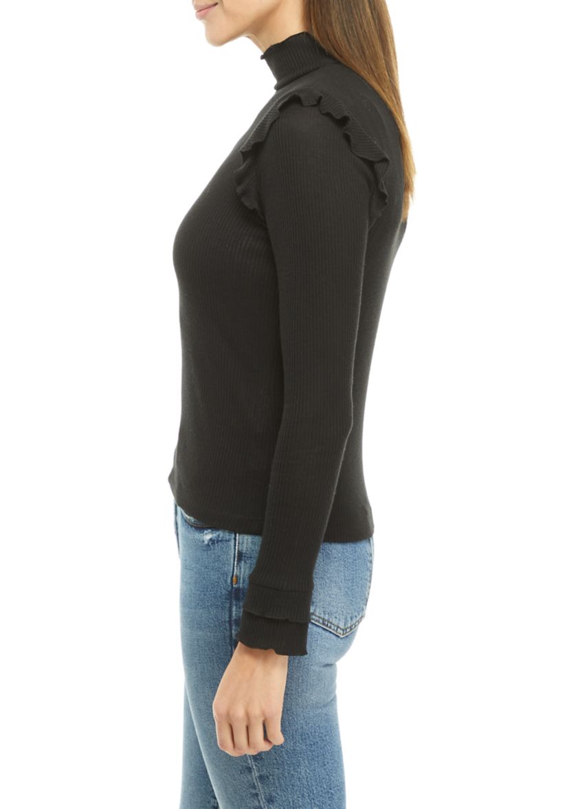 Womens Long Sleeve Lettuce Edge Top