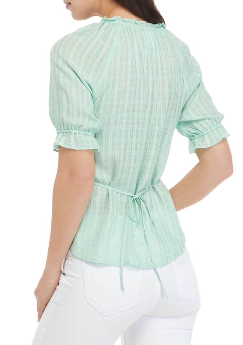 Womens Raglan Mixed Lace Trim Blouse