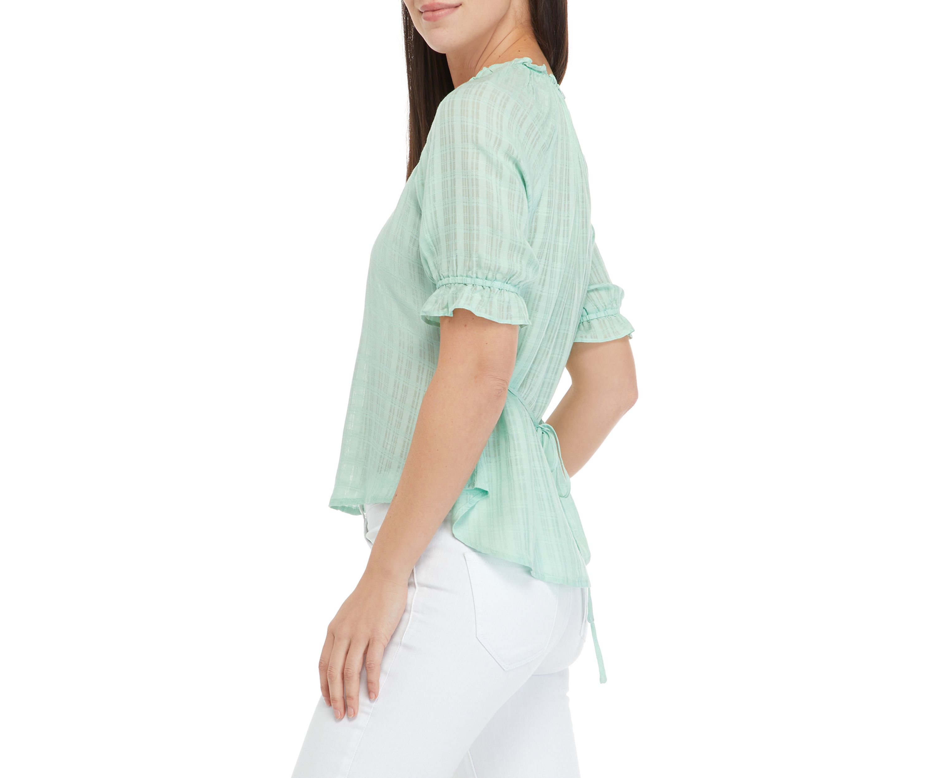 Womens Raglan Mixed Lace Trim Blouse