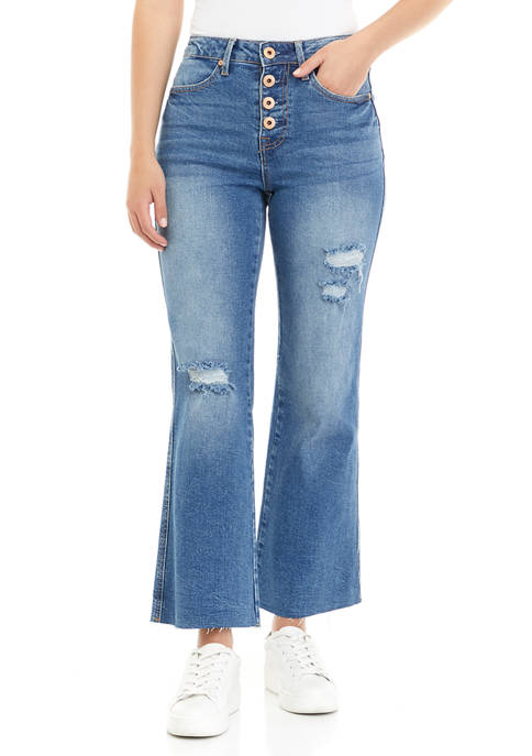 High Rise Exposed Button Wide Leg Jeans