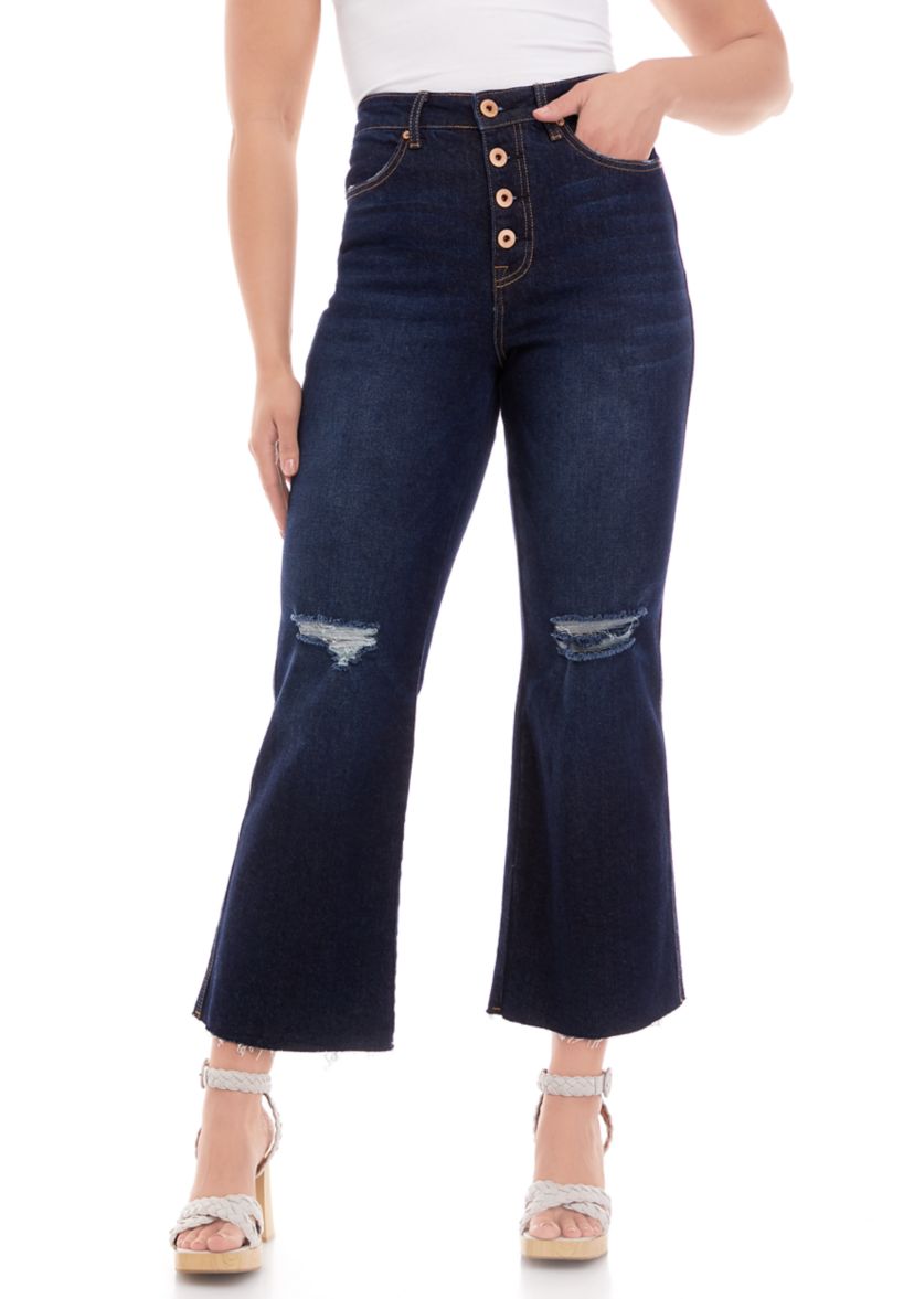 High Rise Exposed Button Wide Leg Jeans