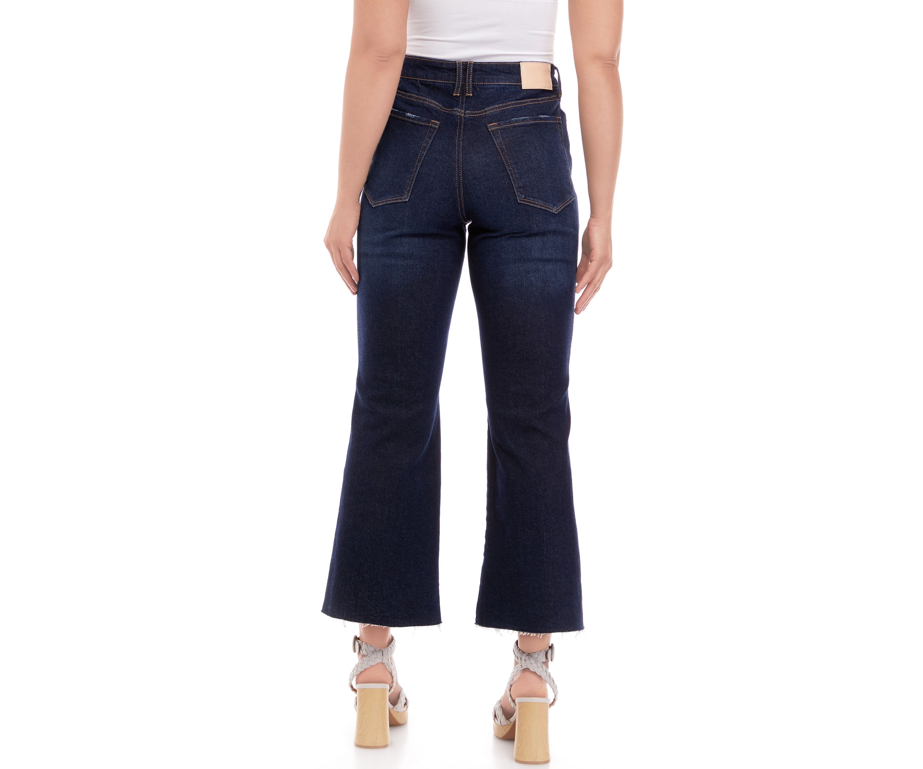 High Rise Exposed Button Wide Leg Jeans