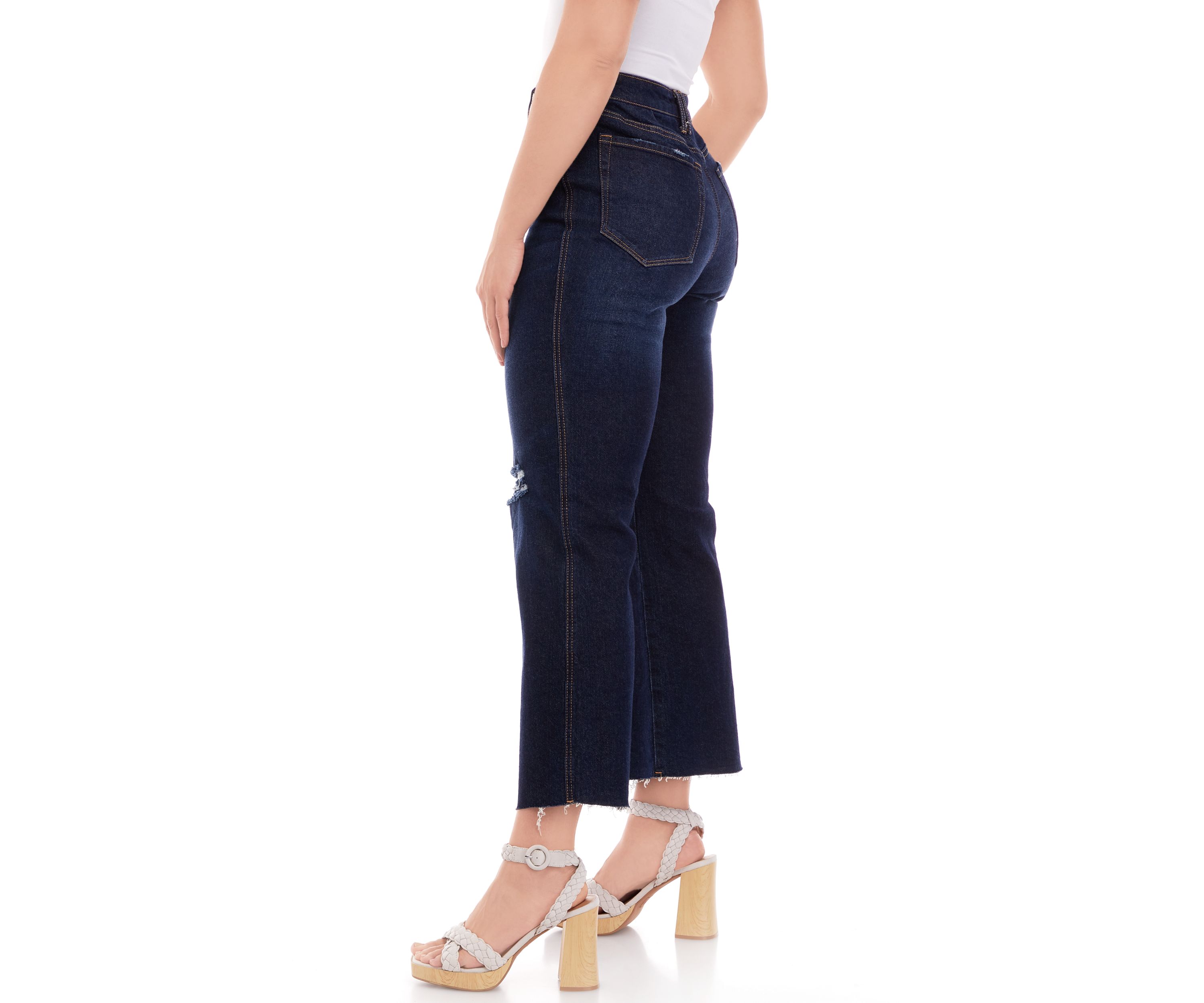High Rise Exposed Button Wide Leg Jeans