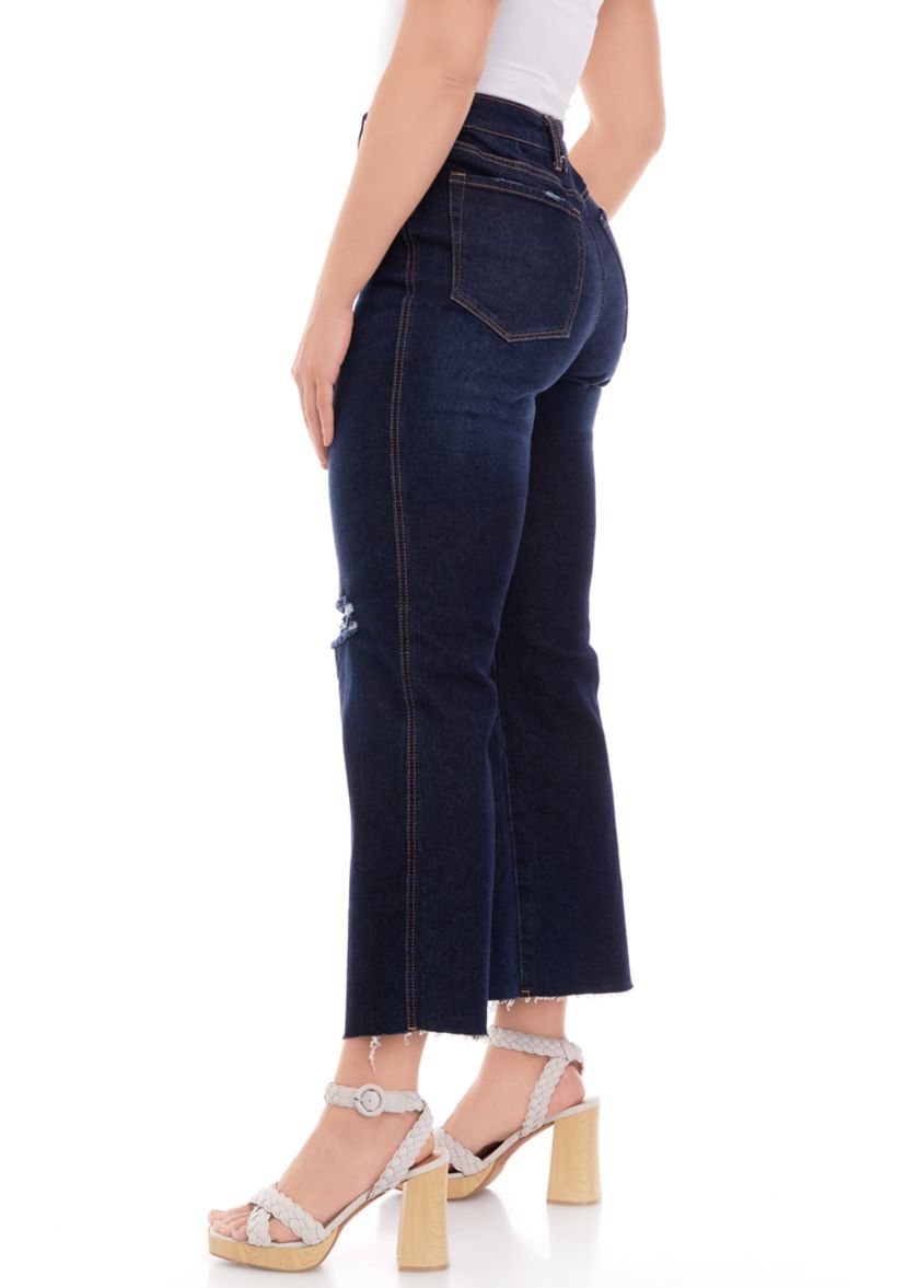 High Rise Exposed Button Wide Leg Jeans