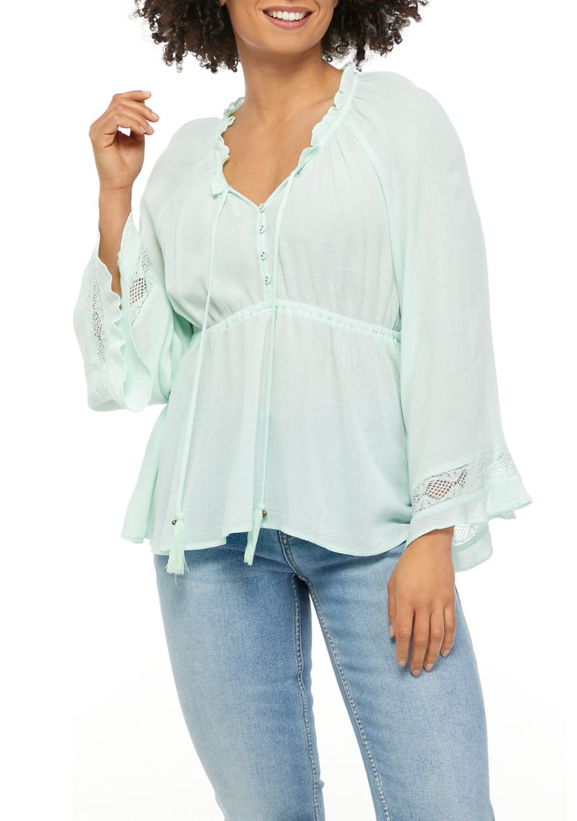 Womens Kimono Sleeve Peasant Top