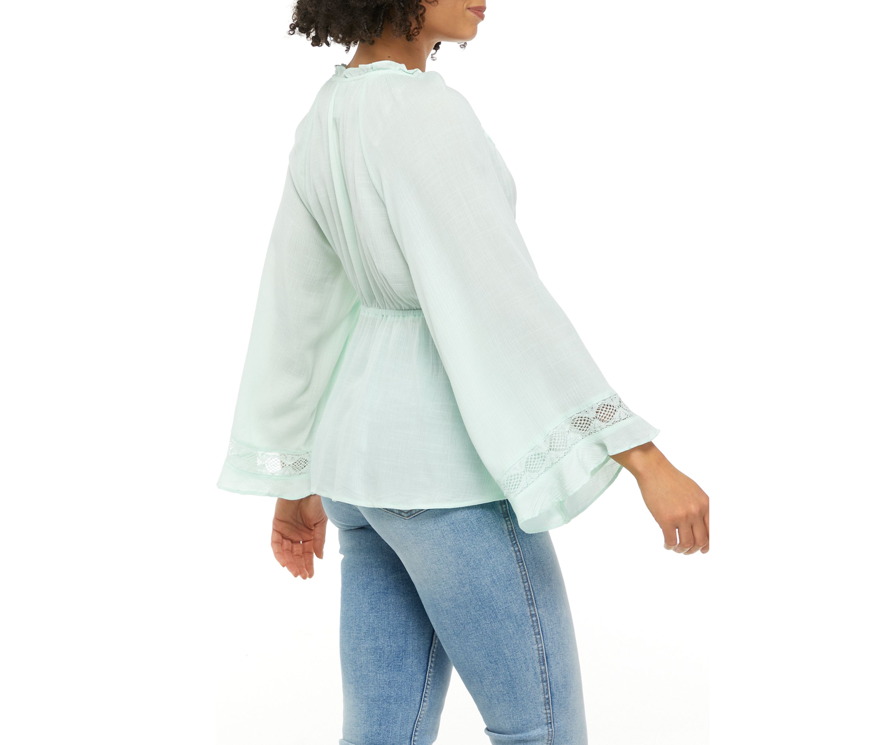 Womens Kimono Sleeve Peasant Top