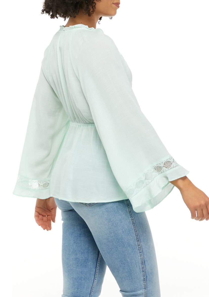Womens Kimono Sleeve Peasant Top