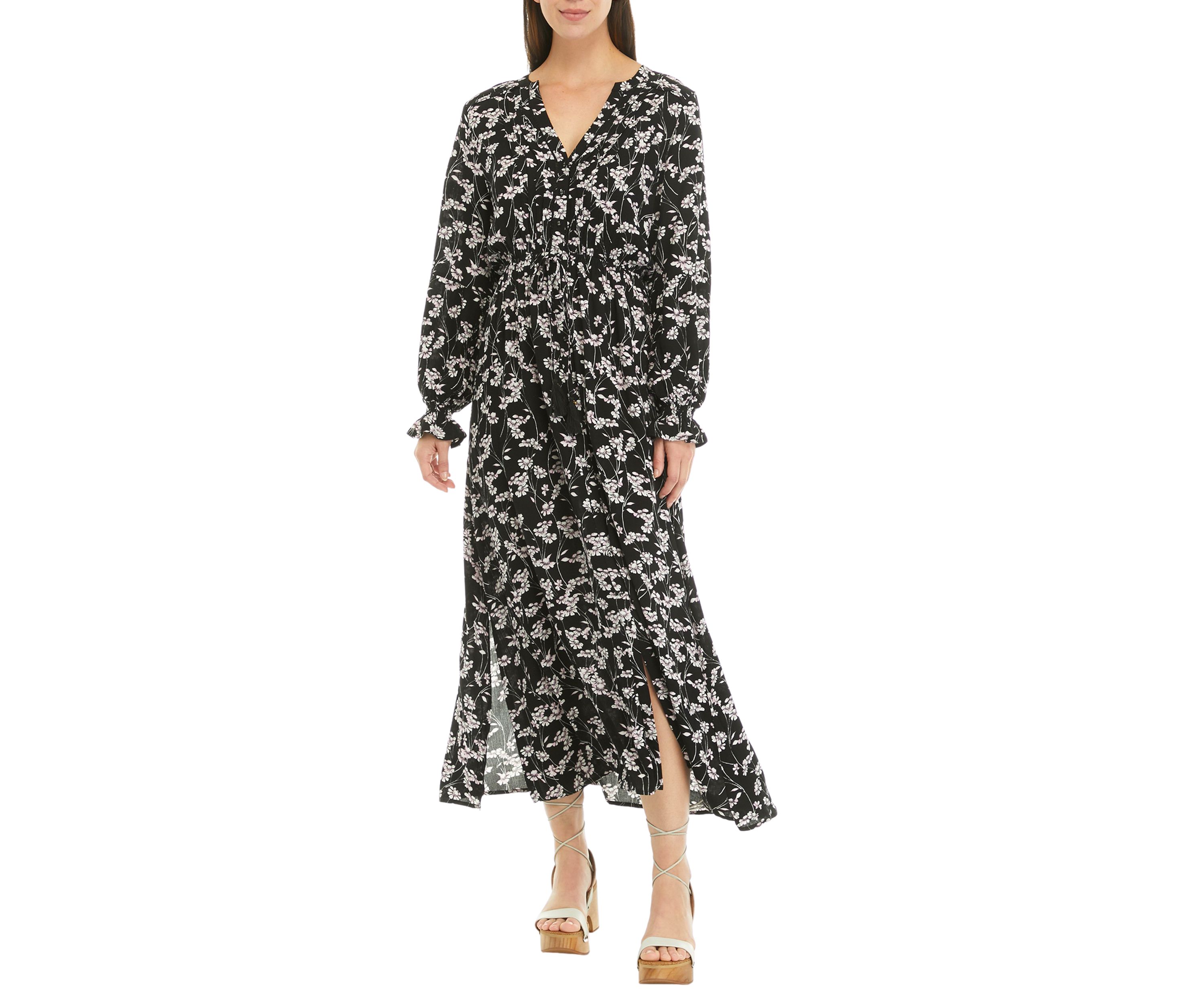 Womens Bell Sleeve Floral Maxi Dress 