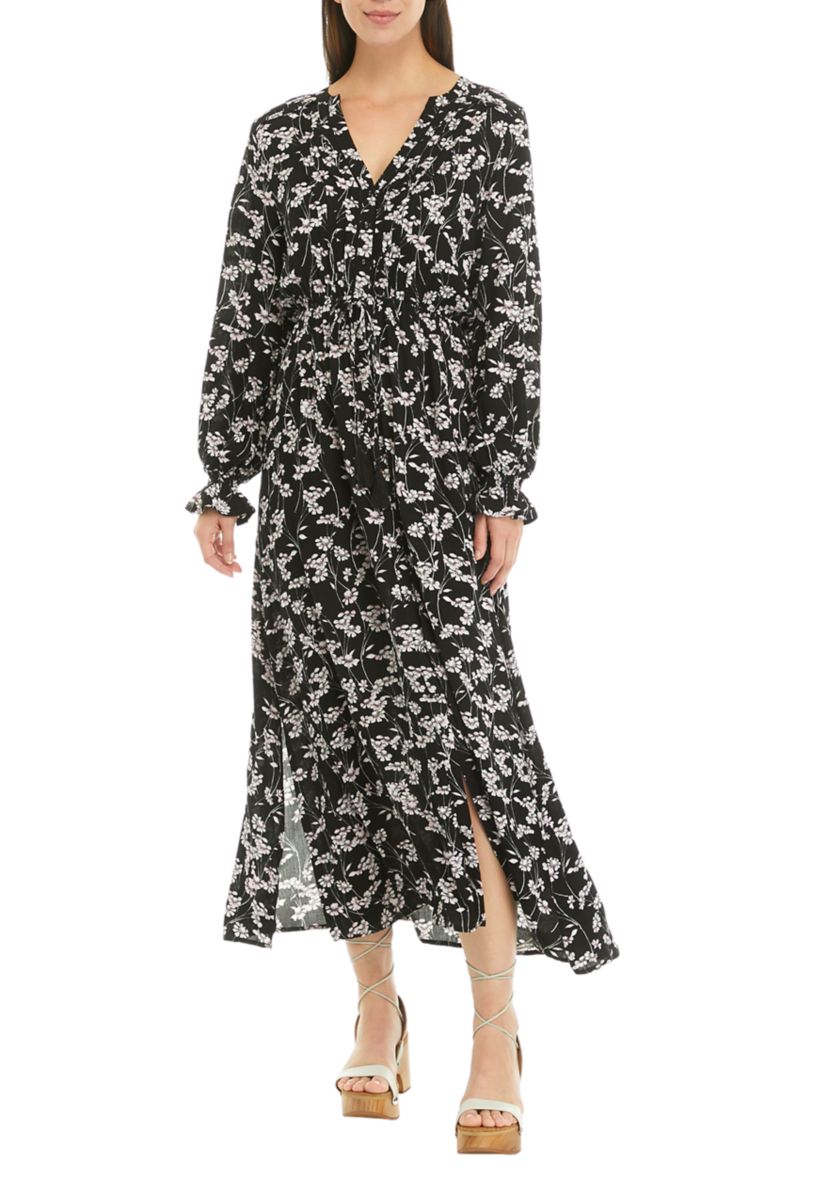 Womens Bell Sleeve Floral Maxi Dress 