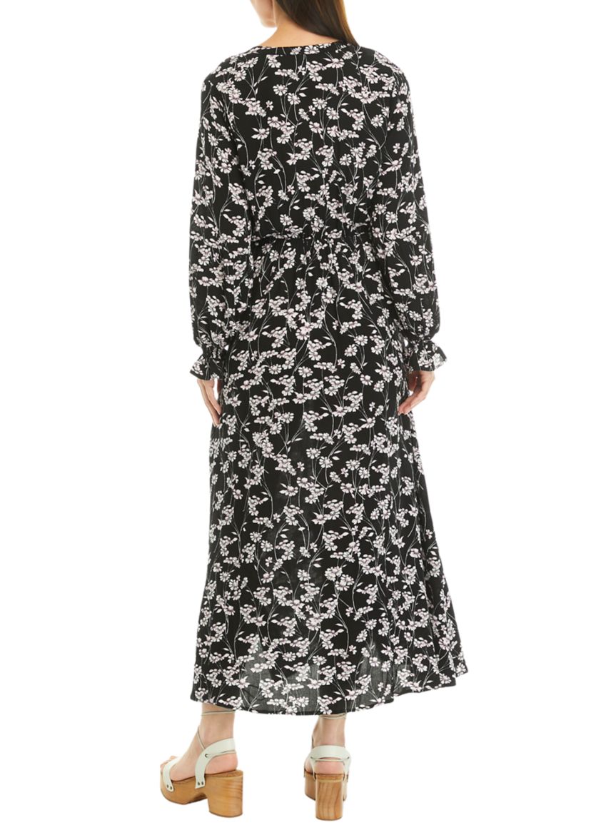 Womens Bell Sleeve Floral Maxi Dress 